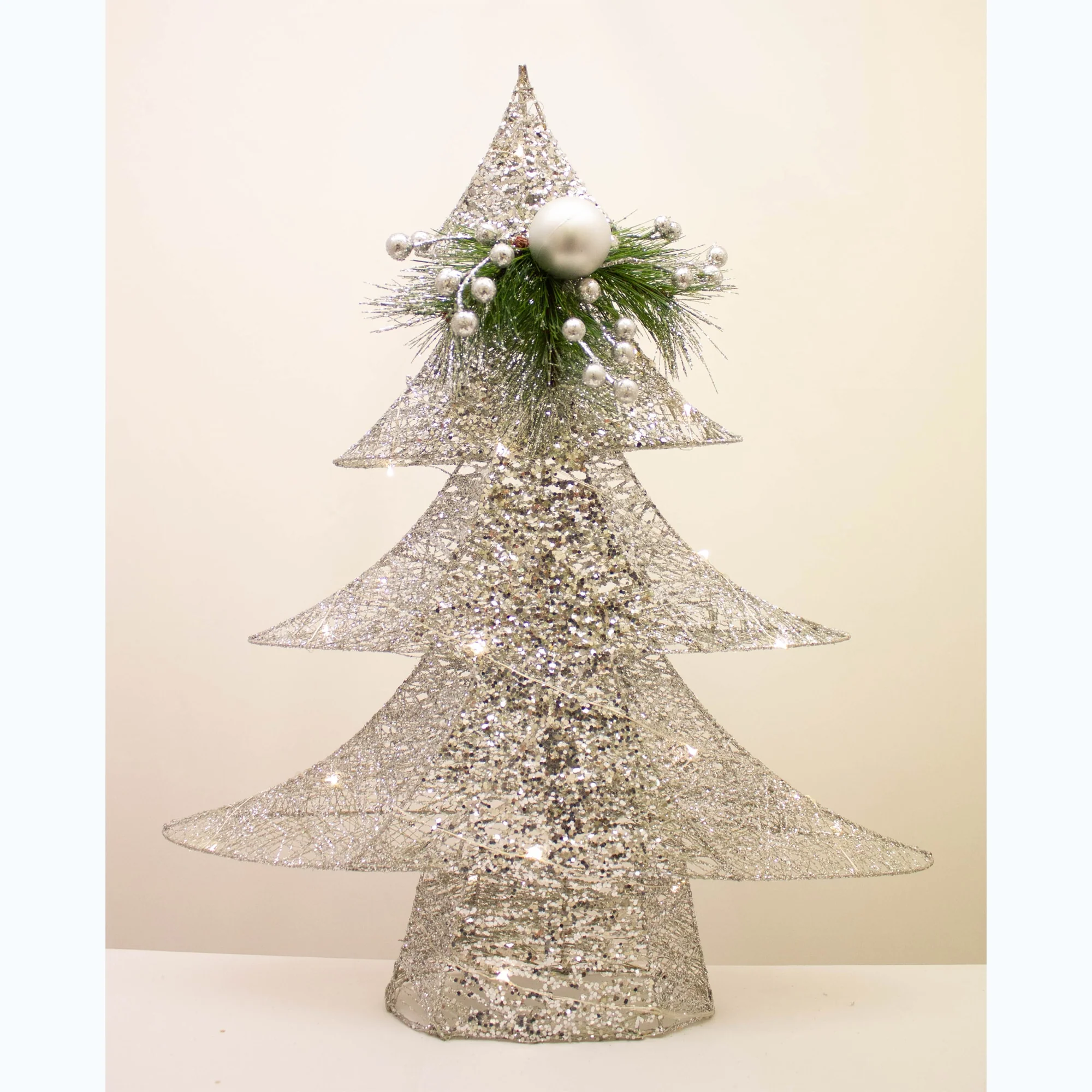 Silver Sparkle Tree 60cm w/Lights