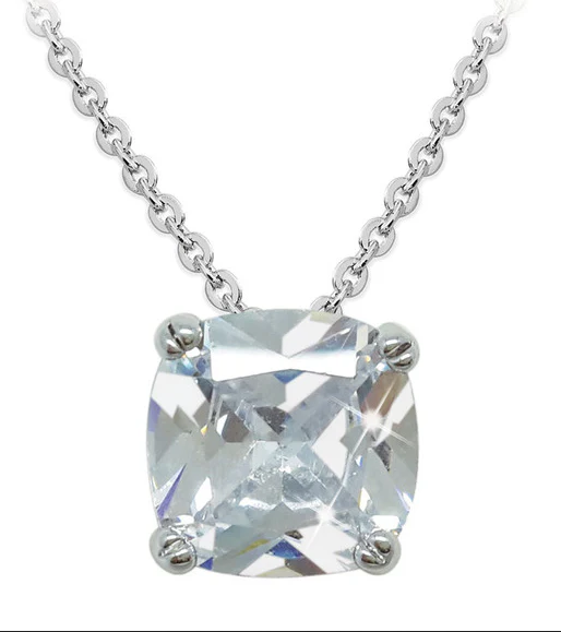 Silver Square Drop Pendant Clear Stone
