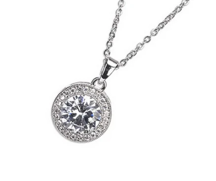 Silver White Stone & Diamante Pendant Necklace