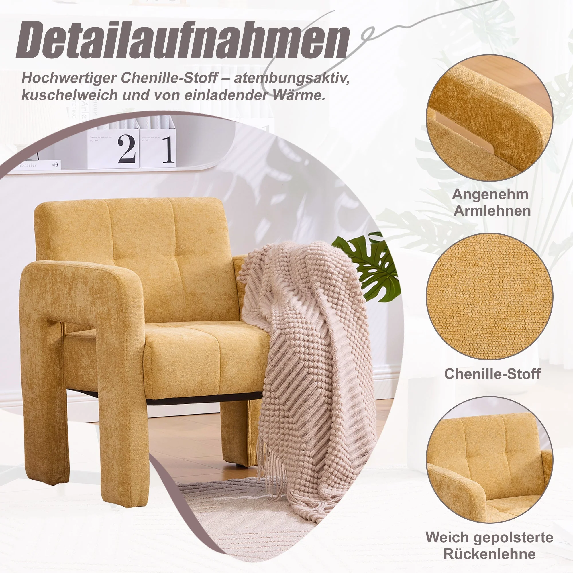 Single Armchair Modern Minimalist Nordic Style Comfortable Padded - Upholstered - Image 2