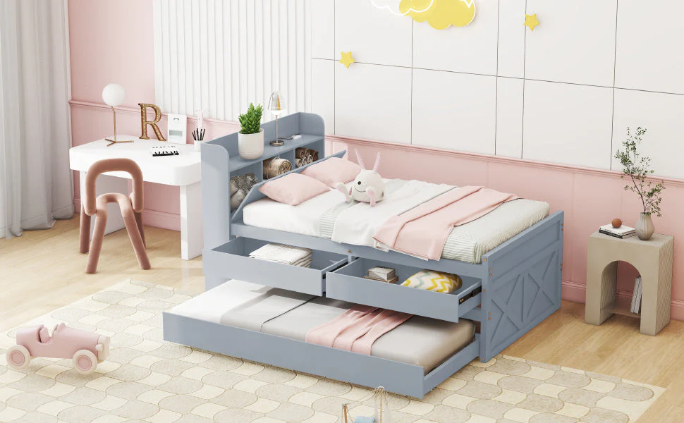 Single Bed, 90x190 Multifunctional with Drawer & USB, Gray Pine - Image 9