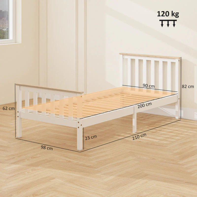 Single Bed Wood Frame Lower Storage - Natural Wood/White - Image 3