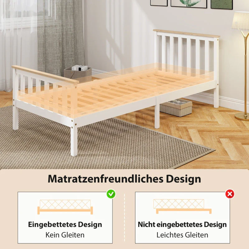 Single Bed Wood Frame Lower Storage - Natural Wood/White - Image 5