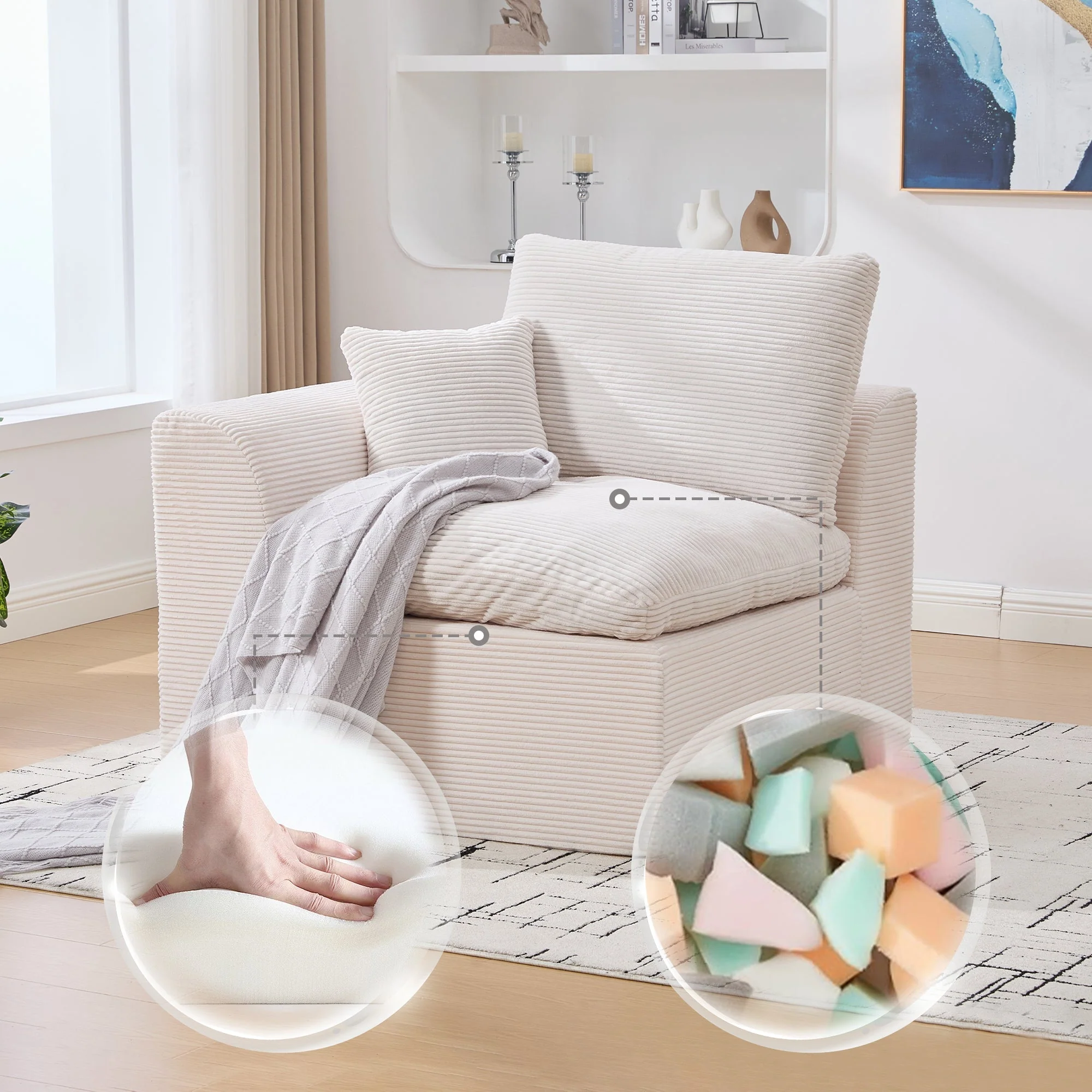 Single Sofa Modern Minimalist Armchair with Cushion - Fabric