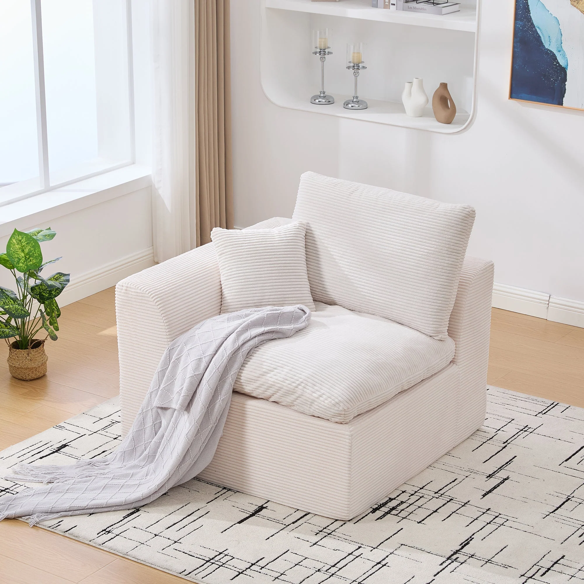 Single Sofa Modern Minimalist Armchair with Cushion - Fabric - Image 8