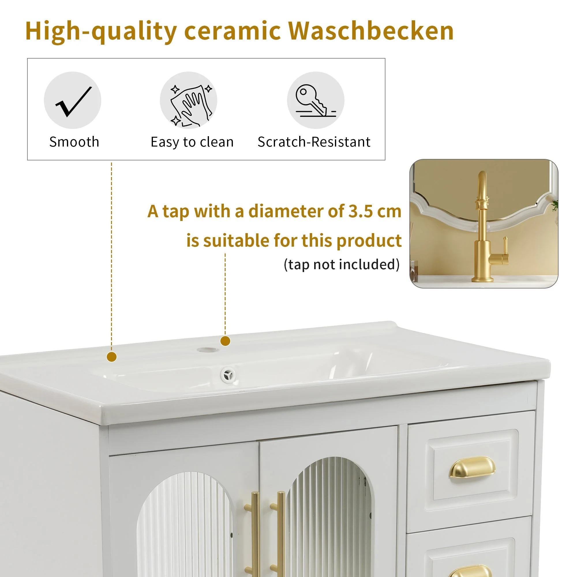Single Vanity Unit 80cm Base Cabinet Ceramic Washbasin White - Image 8