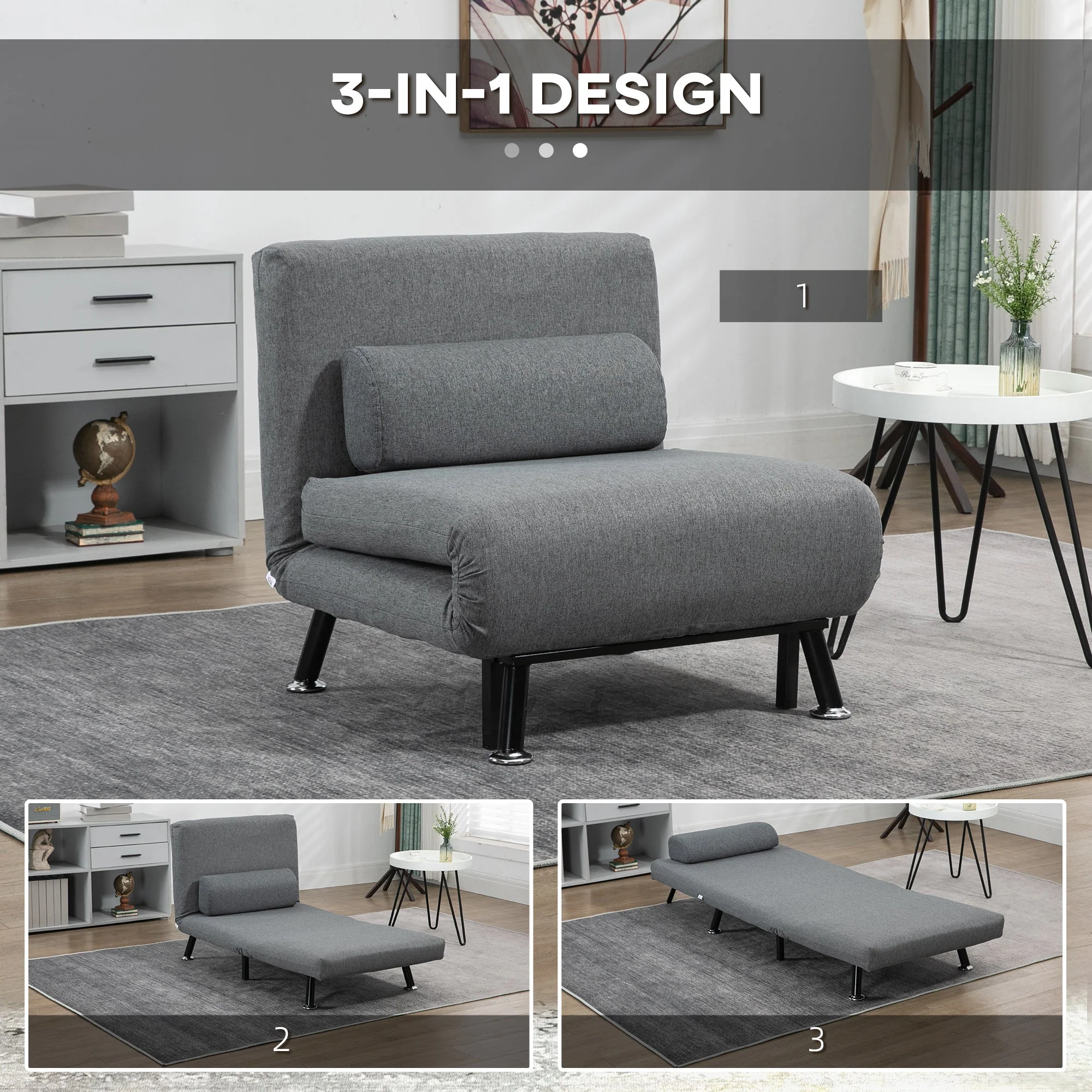 Sleeper Chair Folding Bed Adjustable Backrest, Dark Grey - Image 6