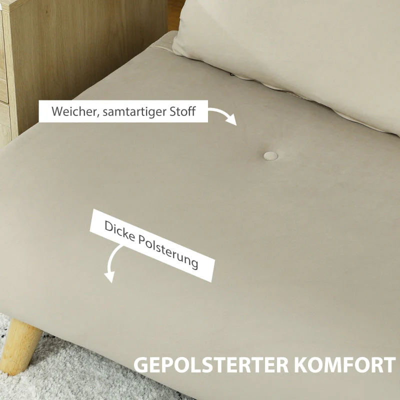 Sleeper Sofa Adjustable Backrest Lumbar Cushions, Velvet Look Beige - Image 6