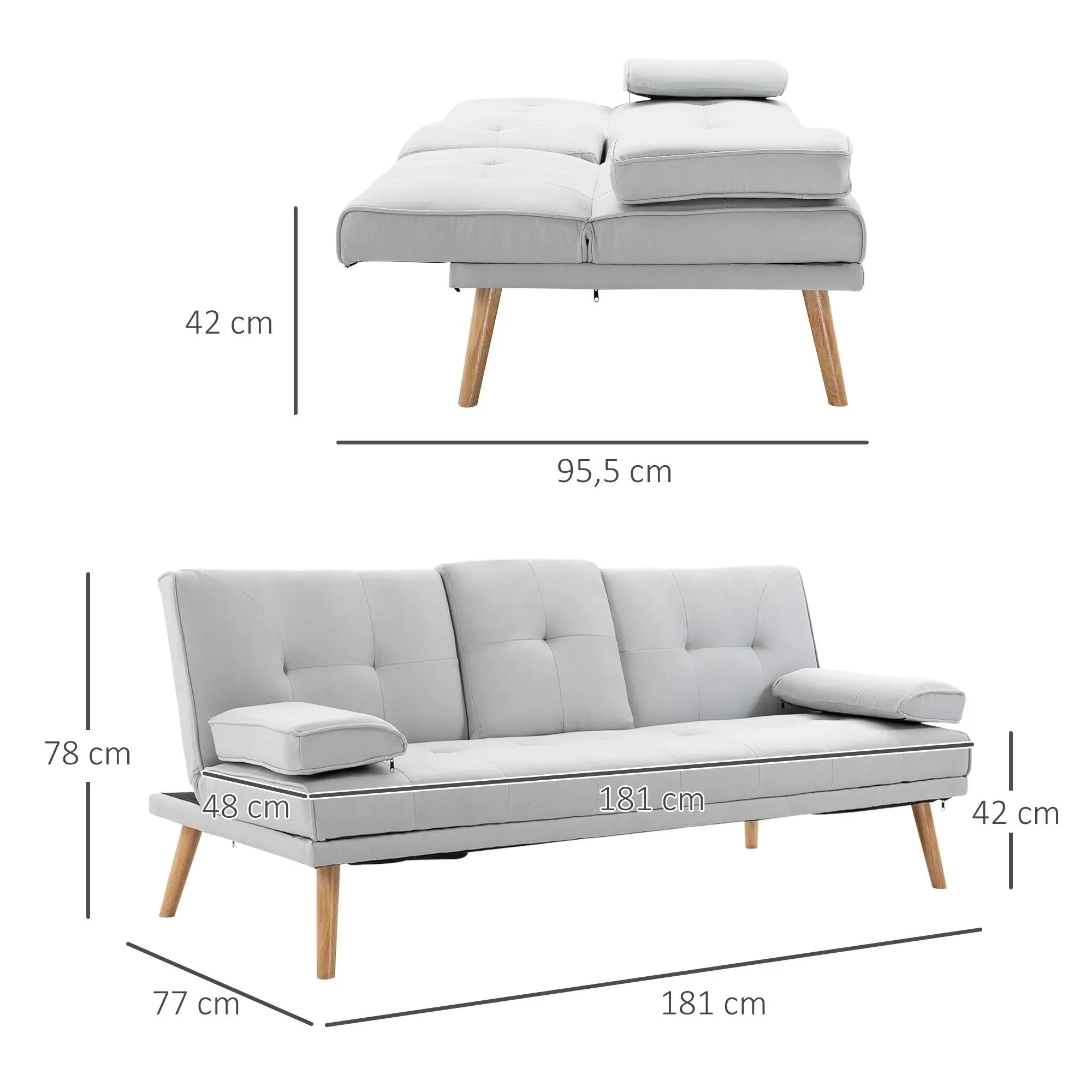 Sleeper Sofa Comfortable 3-Seater Sofa Bed, Light Gray Linen - Image 3
