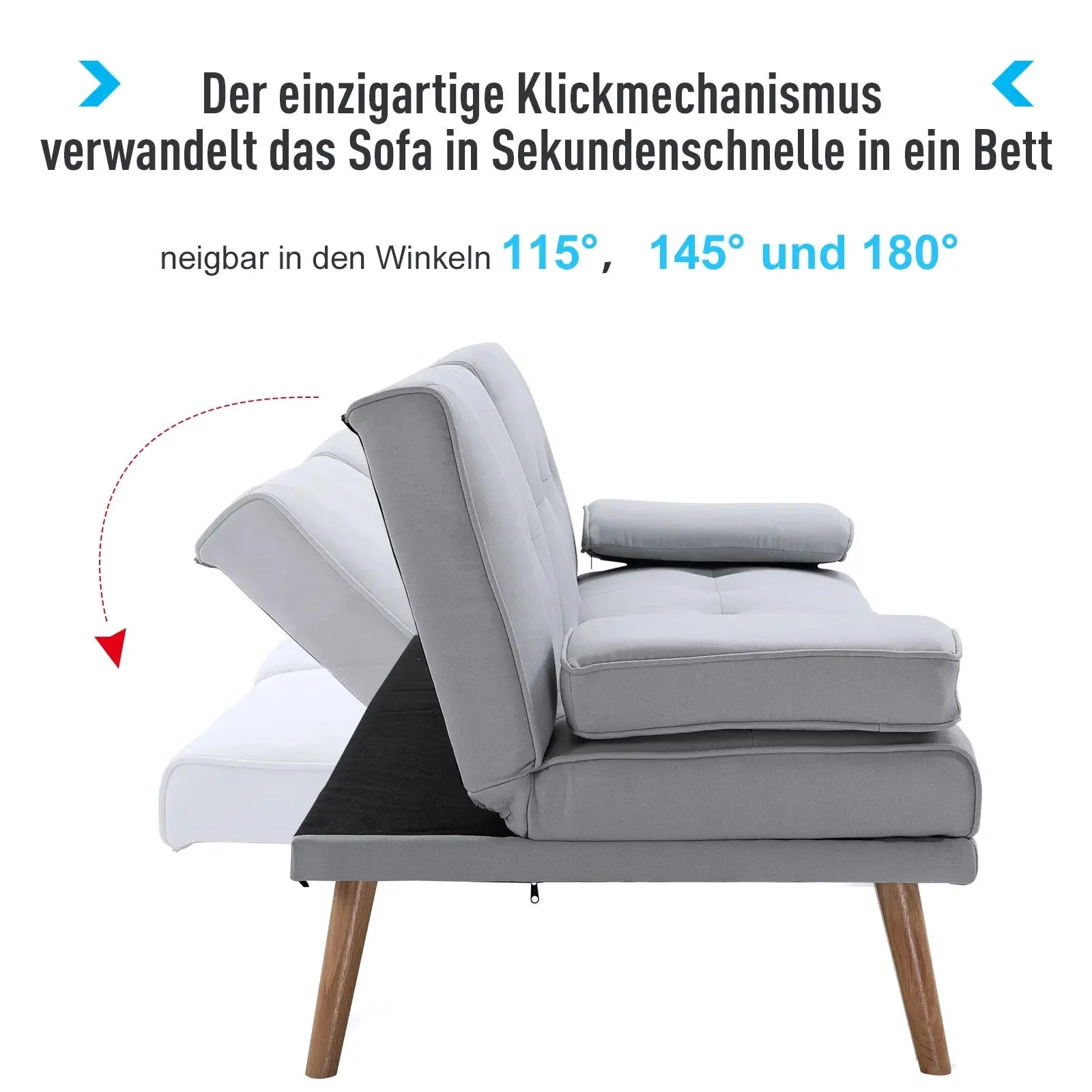 Sleeper Sofa Comfortable 3-Seater Sofa Bed, Light Gray Linen - Image 4