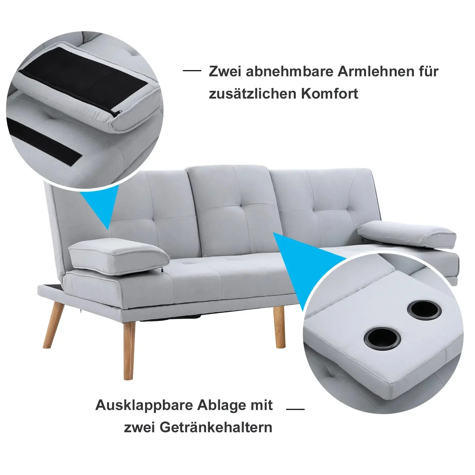 Sleeper Sofa Comfortable 3-Seater Sofa Bed, Light Gray Linen - Image 5