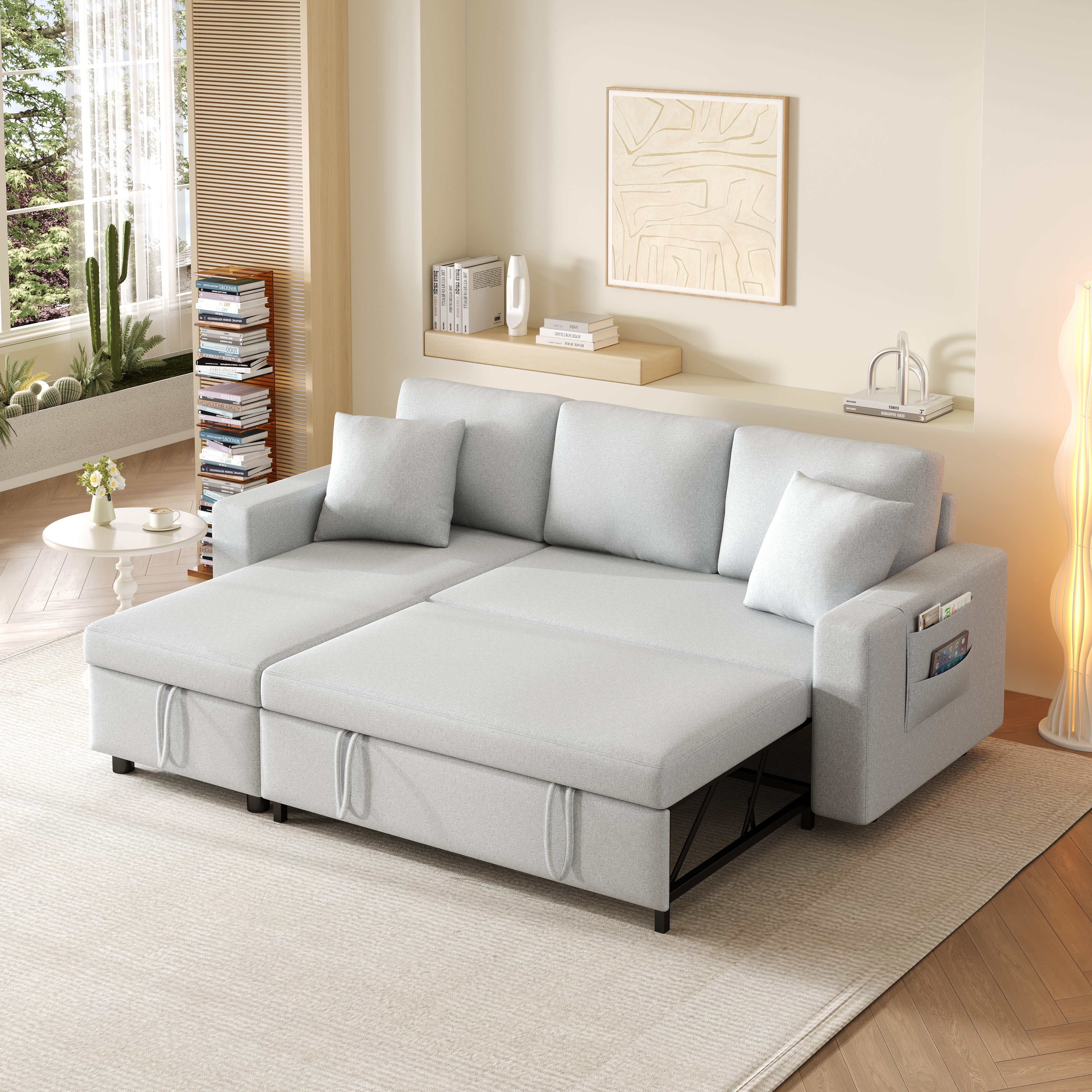 Sleeper Sofa L-Shaped Chaise Longue Reversible Storage with Pocket - Image 3
