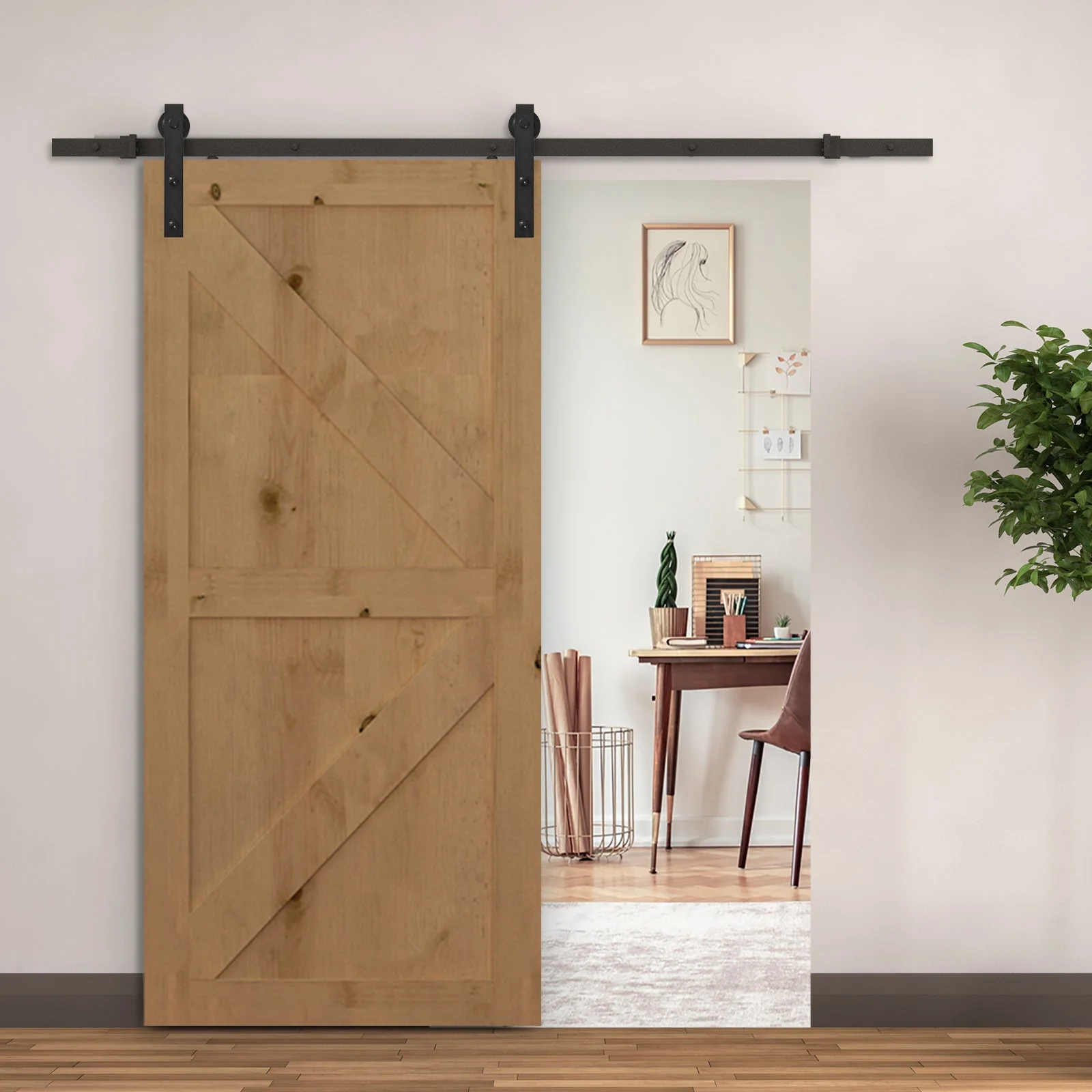 Sliding Door Hardware Kit 200 cm Complete Set Carbon Steel Black - Image 2