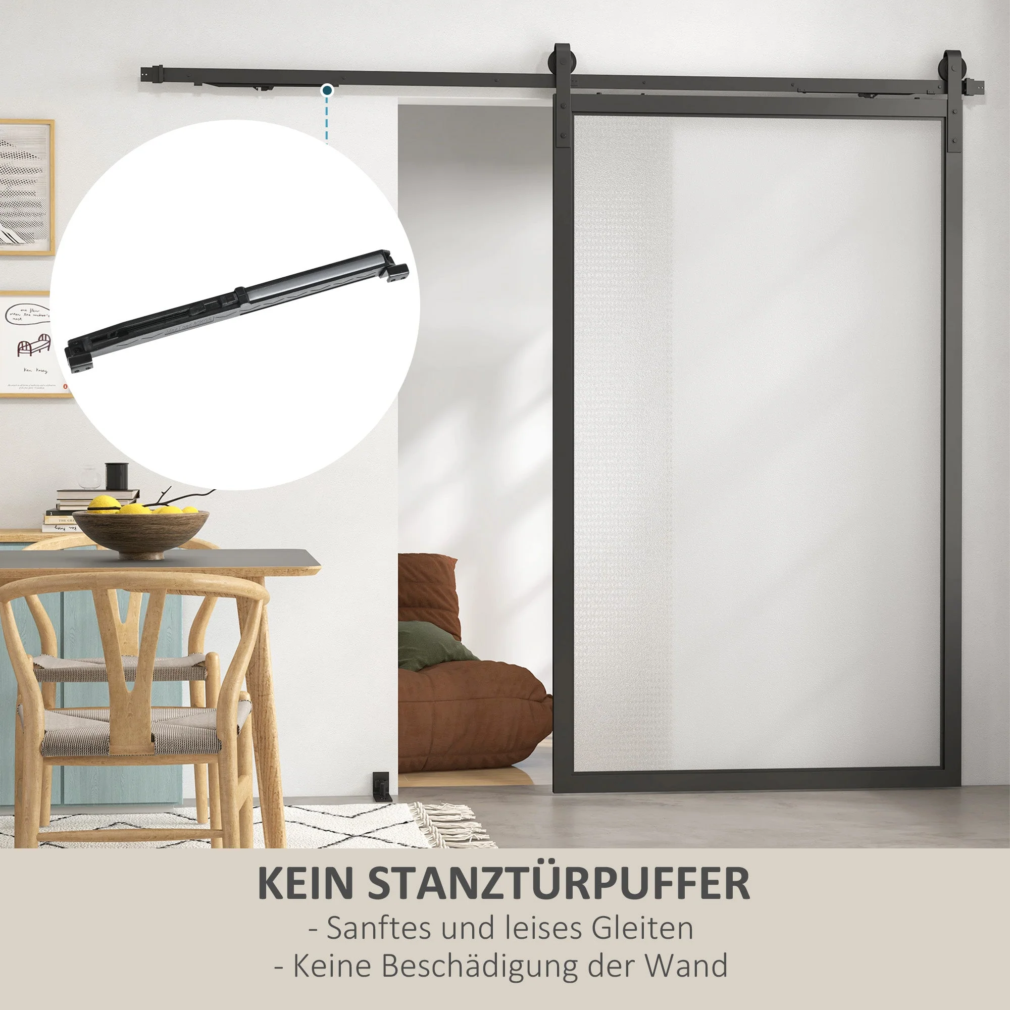 Sliding Door Hardware Set 244cm Rails Rollers Anti-Jump Devices Carbon Steel Black - Image 4