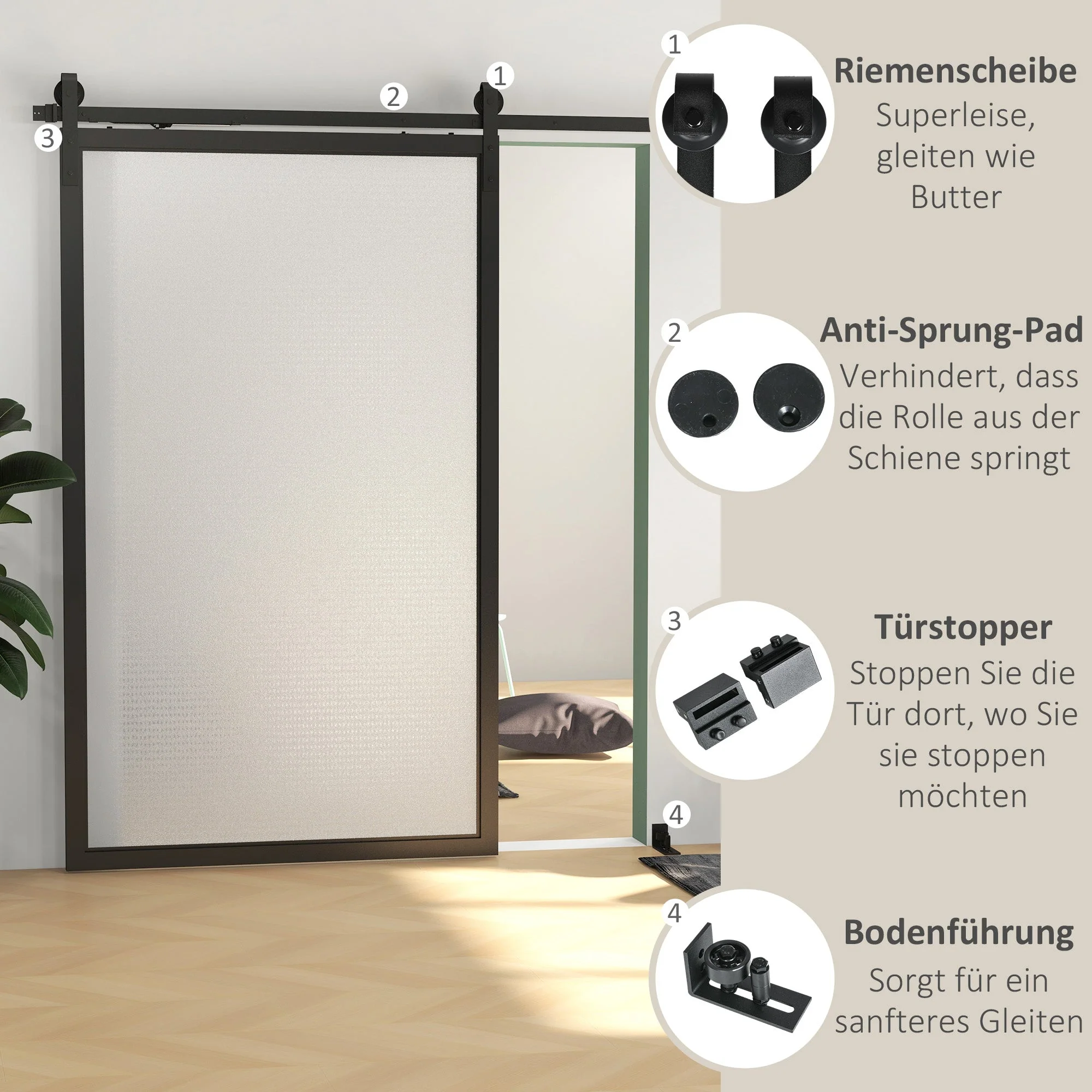 Sliding Door Hardware Set 244cm Rails Rollers Anti-Jump Devices Carbon Steel Black - Image 6
