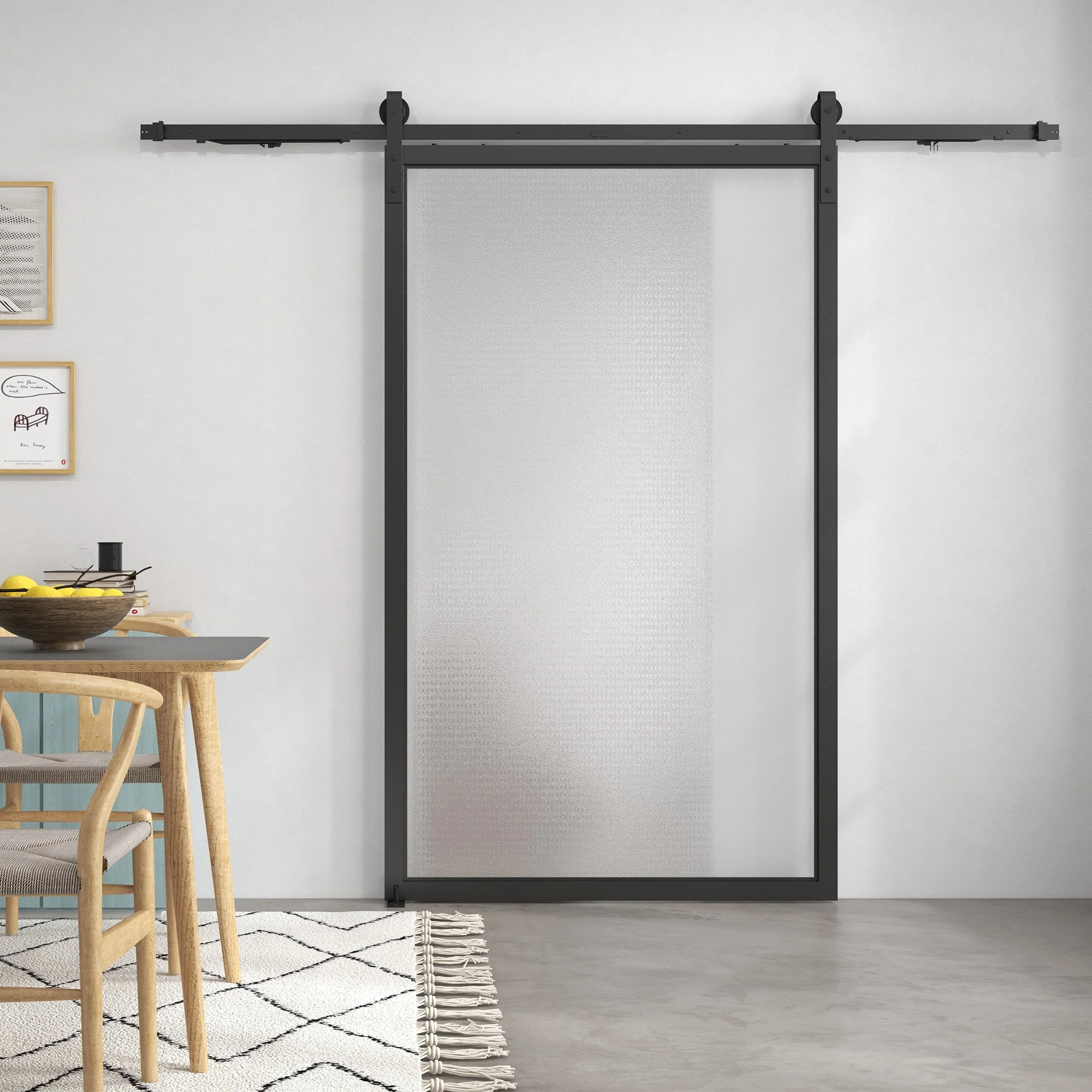 Sliding Door Hardware Set 244cm Rails Rollers Anti-Jump Devices Carbon Steel Black - Image 7