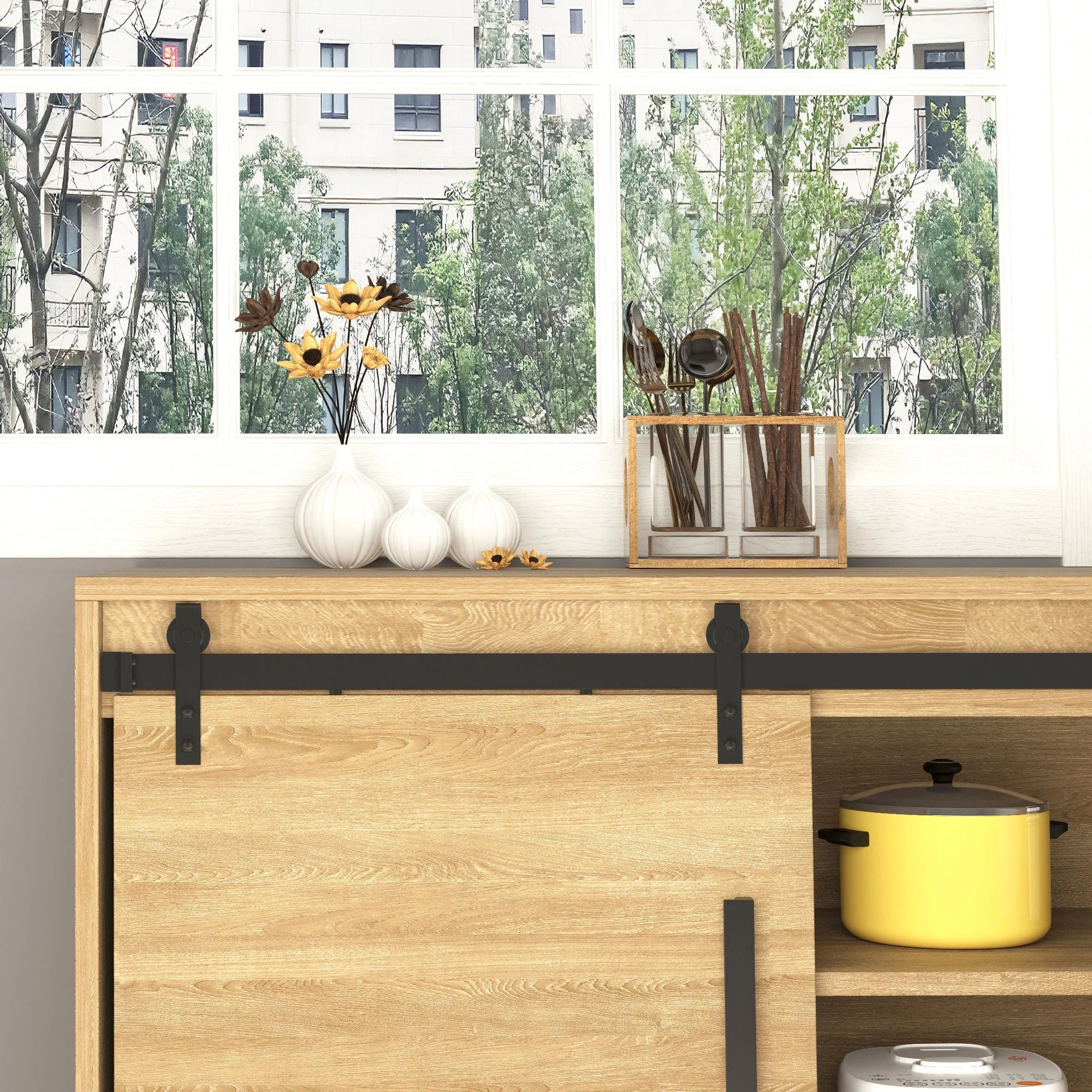 Sliding Door Hardware Single Track 200cm with Accessories, Carbon Steel Black - Image 6