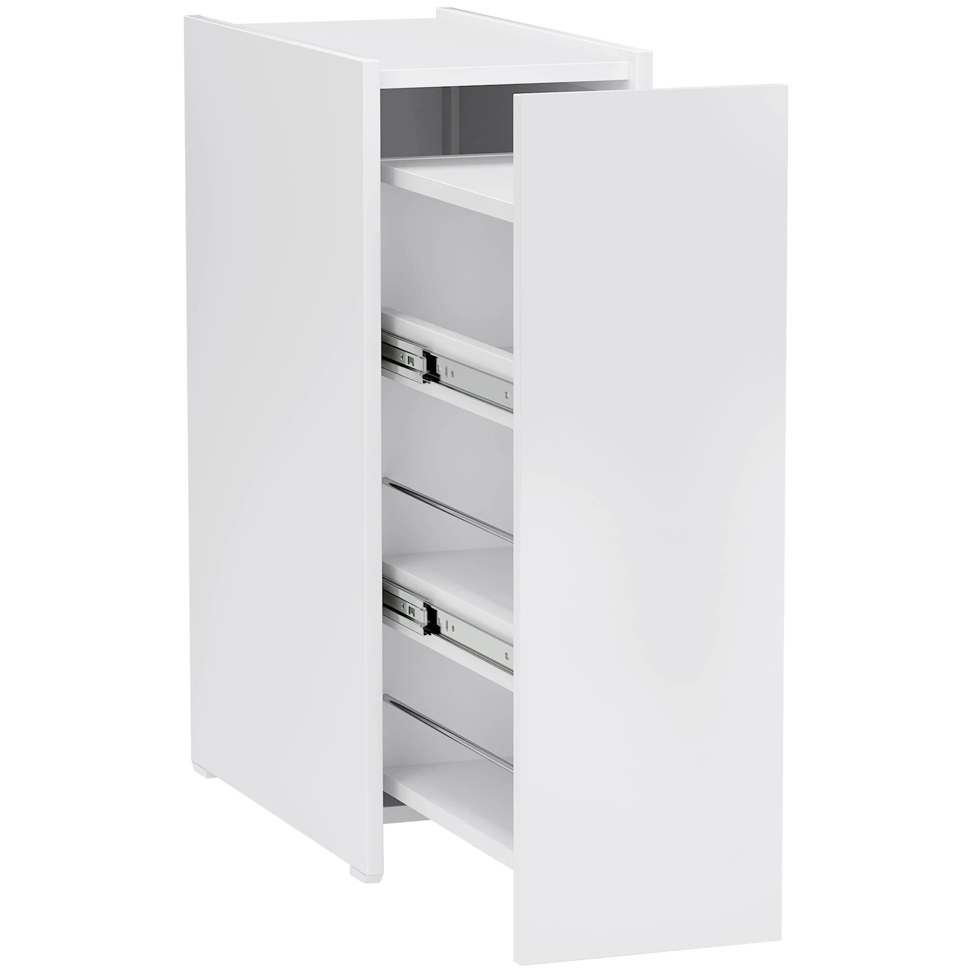 Slim Bathroom Cabinet, Wheels, 3 Deep Compartments, White - Image 2