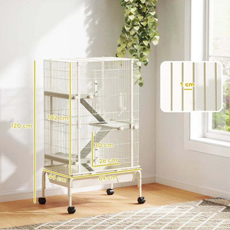 Small Animal Cage, 4 Levels with Food Bowl and Water Bottle, Beige - Image 3