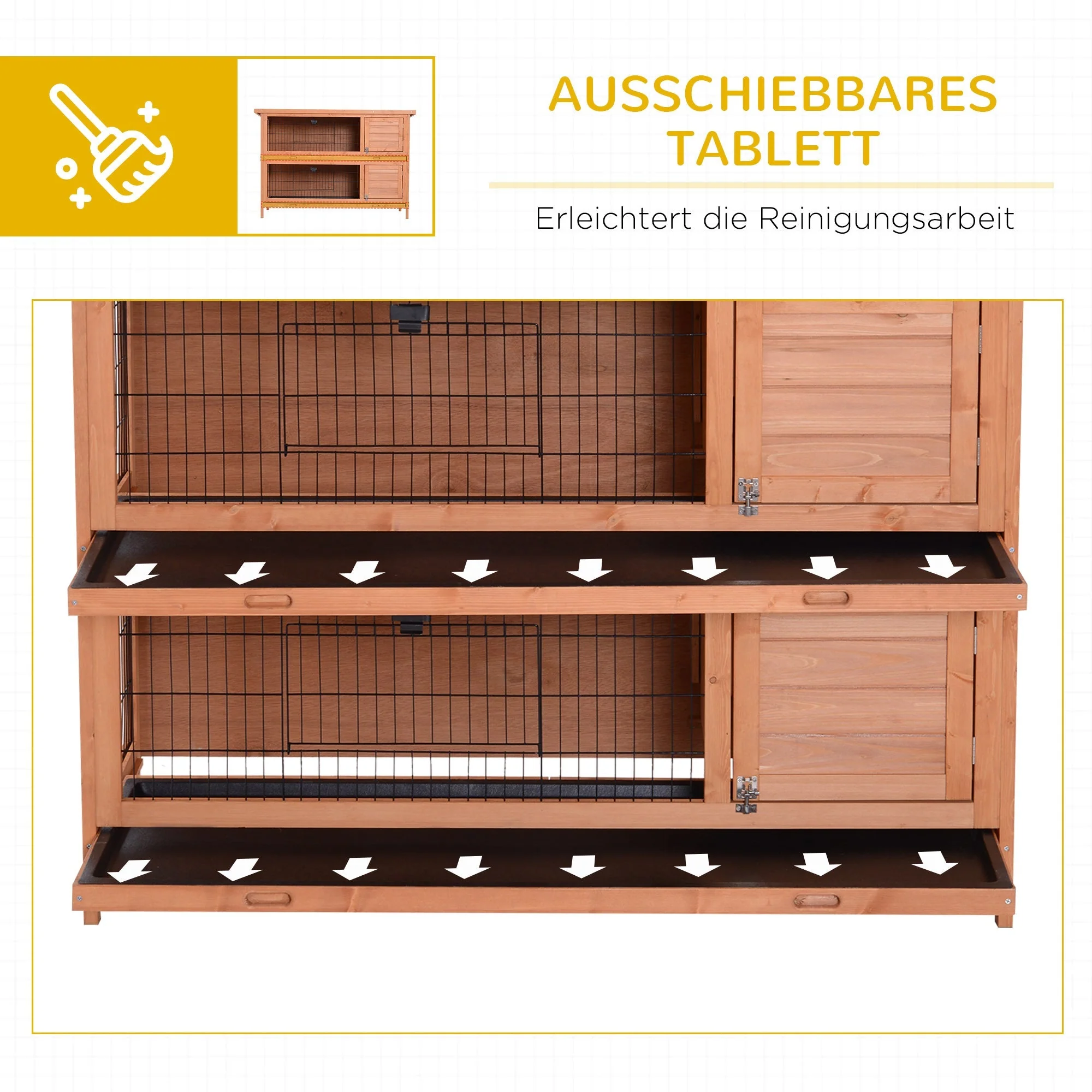 Small Animal Hutch, Double-Tier Guinea Pig Cage, Fir Wood, Orange - Image 6