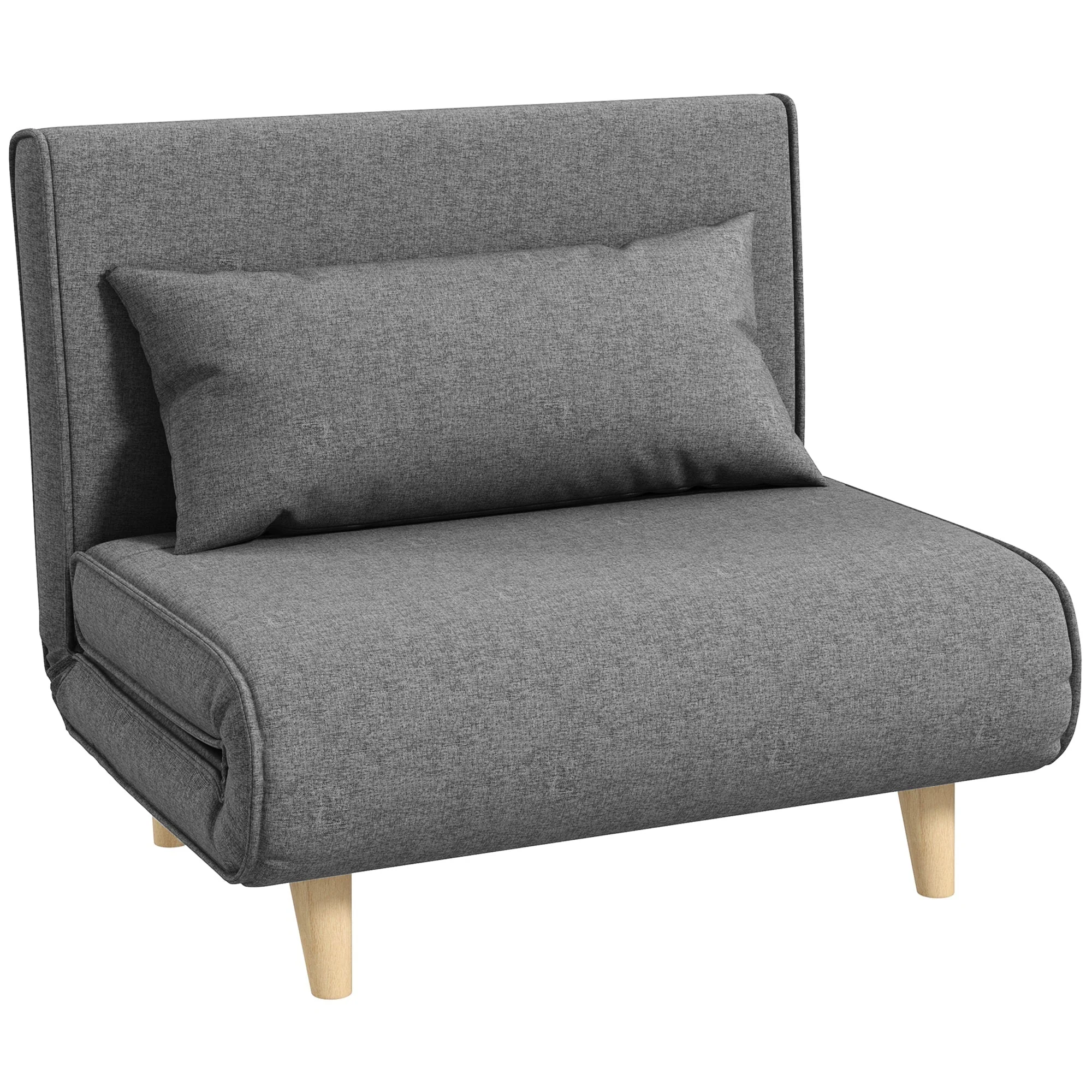 Small Single Sofa Bed, Folding Adjustable Backrest, Grey - Image 2
