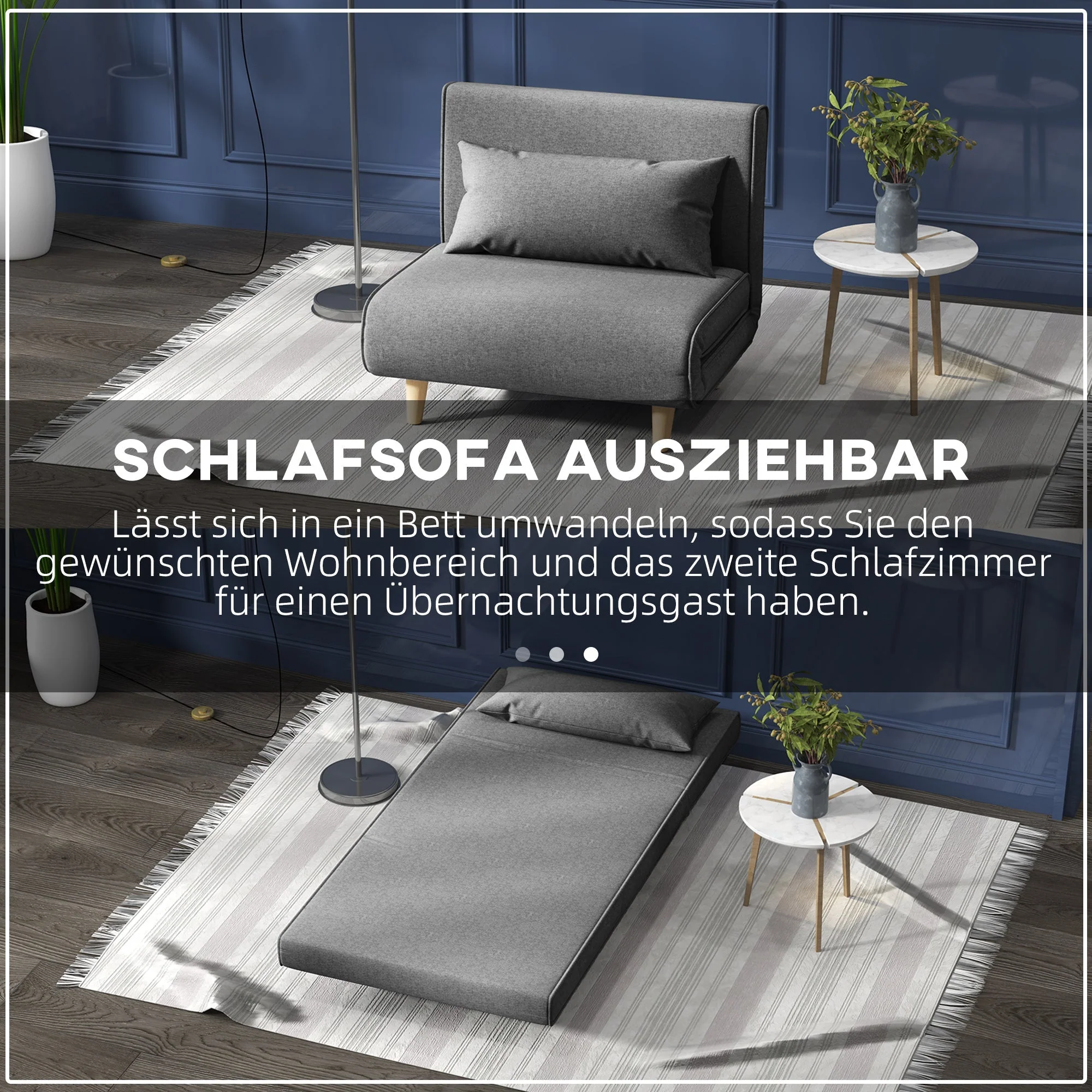 Small Single Sofa Bed, Folding Adjustable Backrest, Grey - Image 4