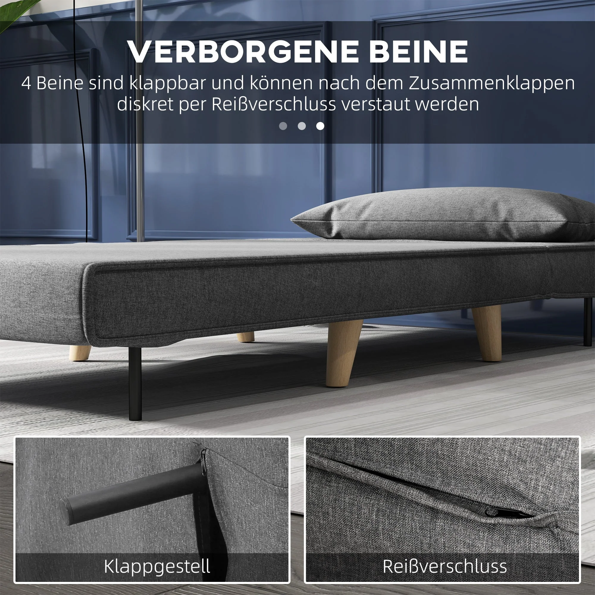 Small Single Sofa Bed, Folding Adjustable Backrest, Grey - Image 6