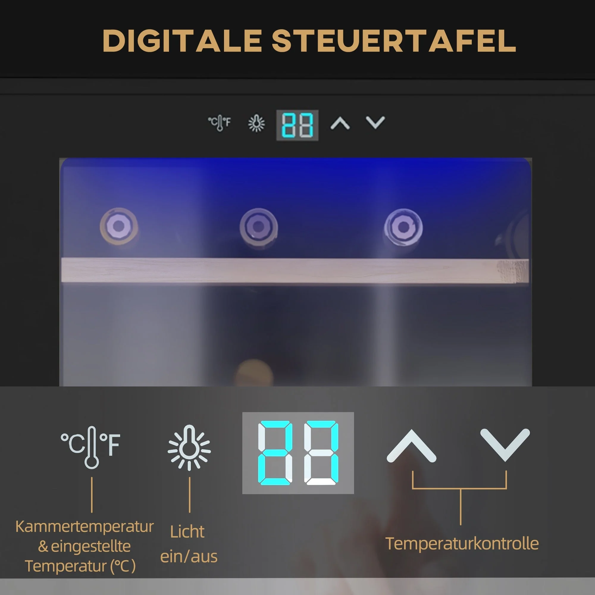 Small Wine Cooler, 24 Bottle Adjustable Temperature LED Lighting, Black - Image 6