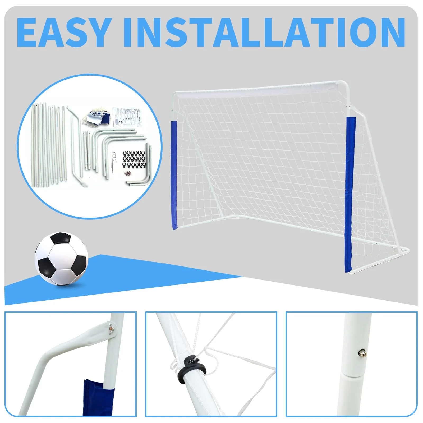 Soccer Goal 8x5FT Portable Collapsible Quick Setup - Metal Base - Image 3