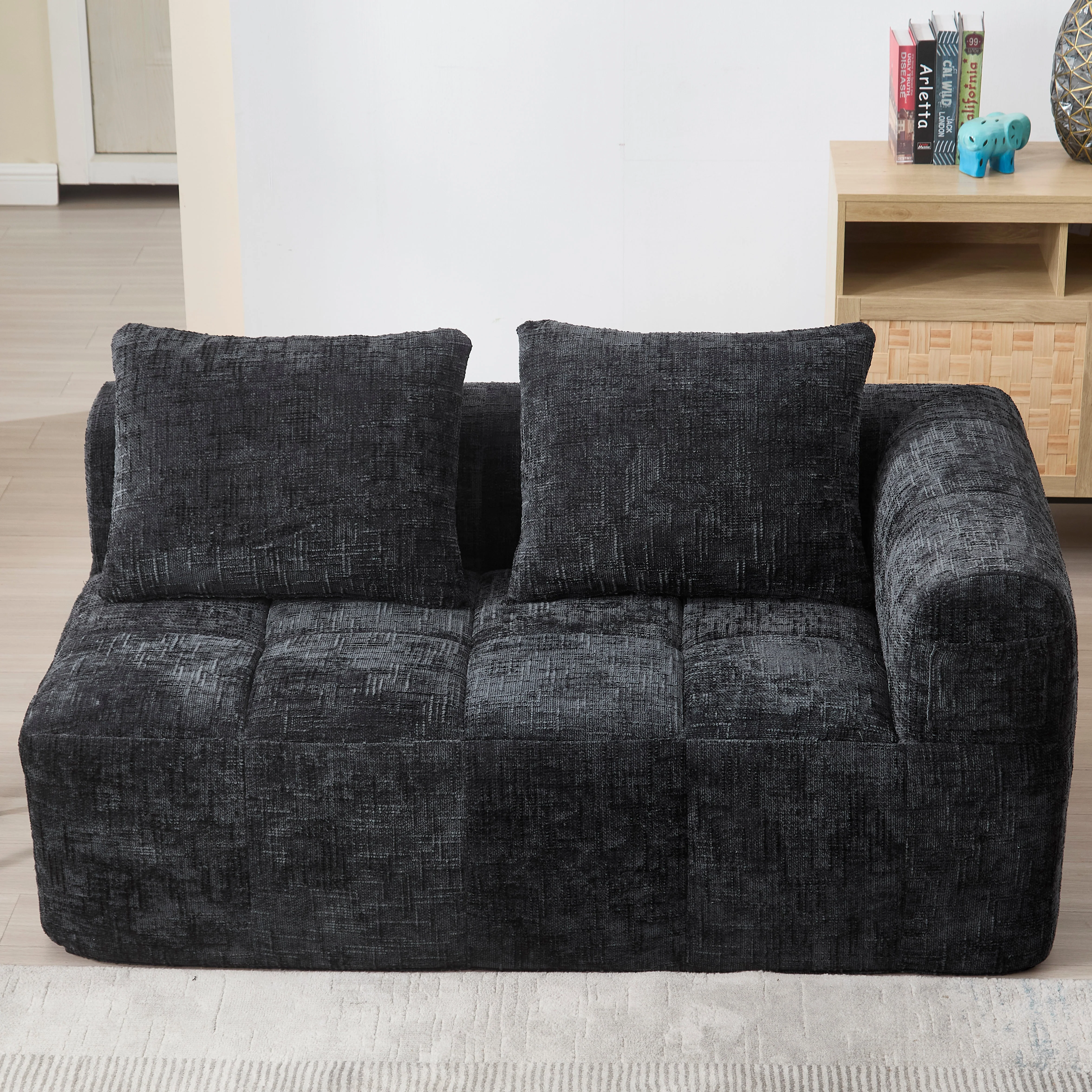 Sofa 2-Person Plush Cushion Side Pockets, No Assembly, Black - Image 6