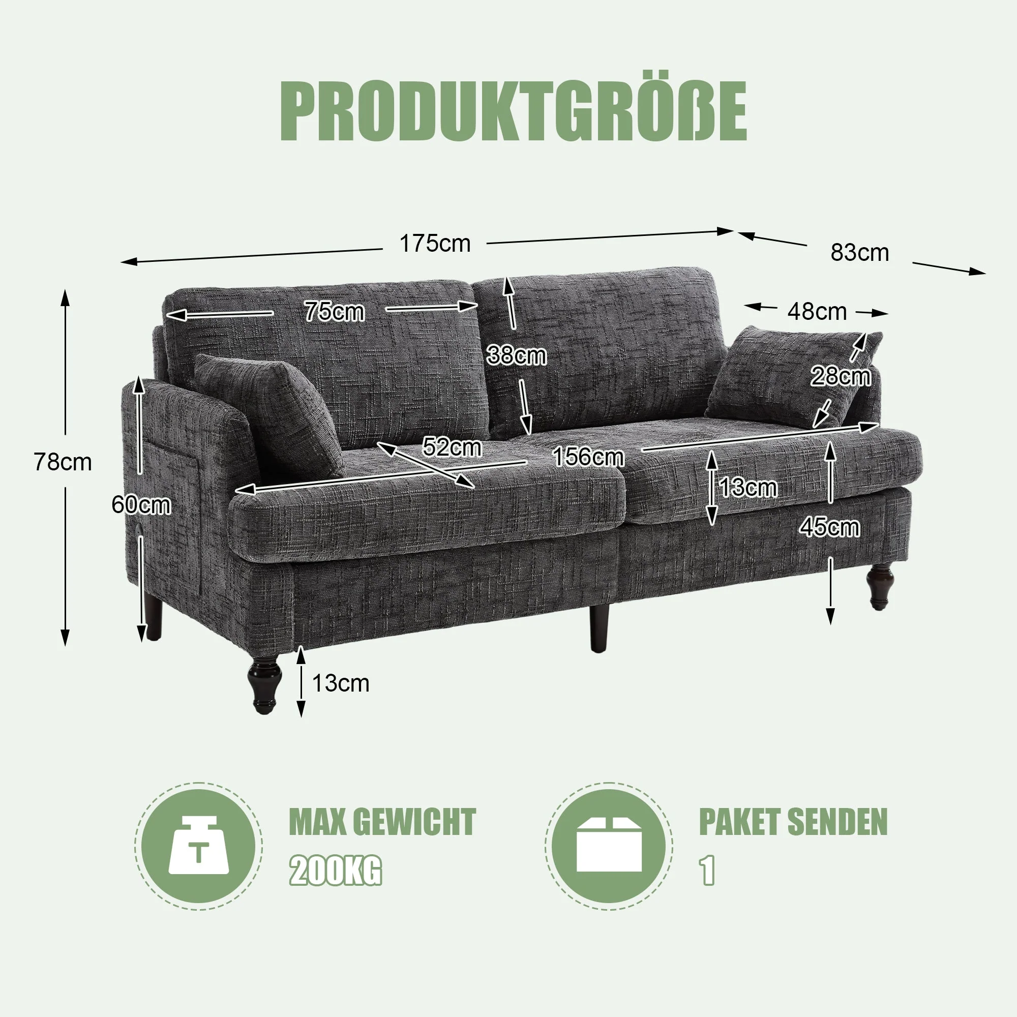 Sofa, 2-Seater with LED, USB, Storage, Chenille - Image 7
