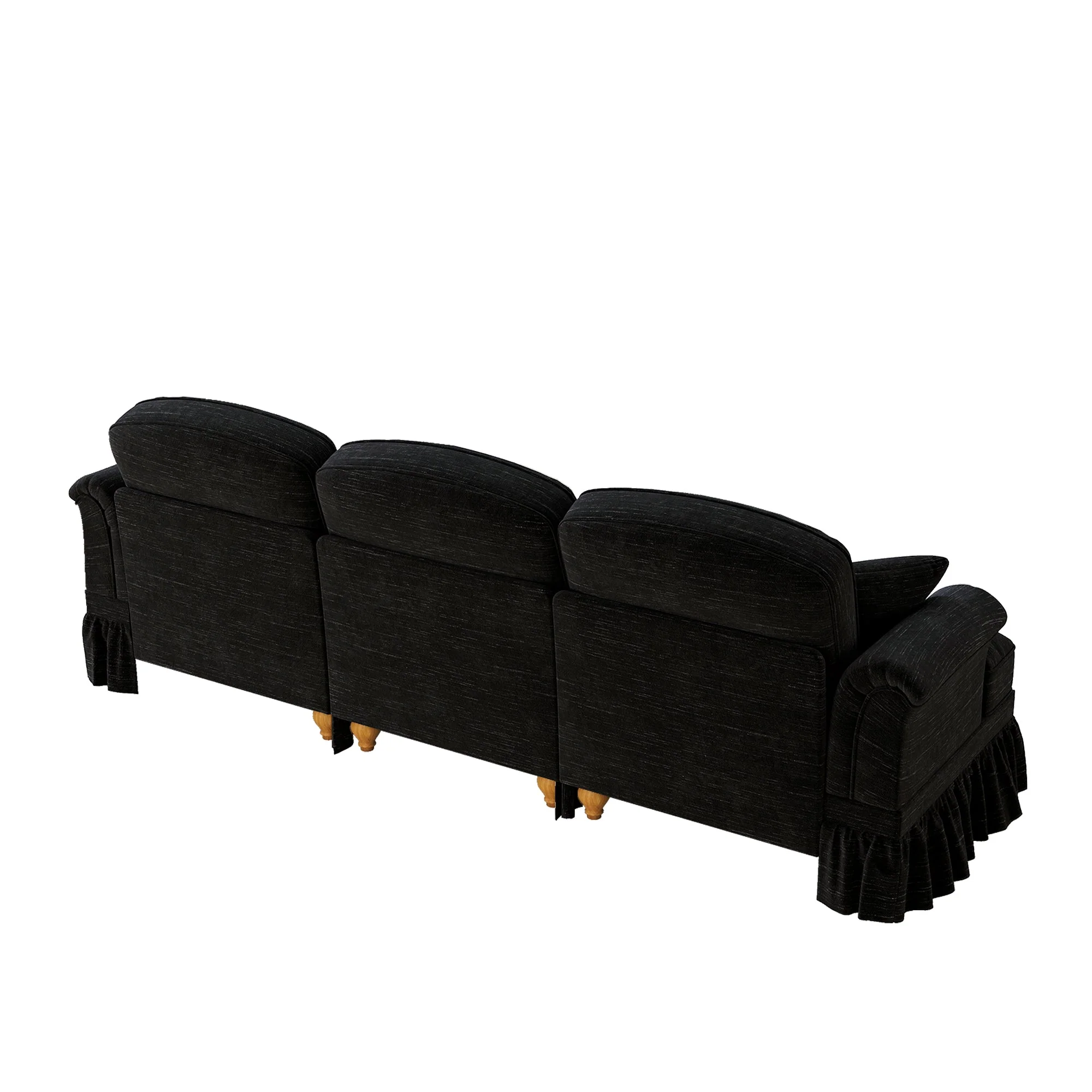 Sofa 3-seater Mid-Century Chenille Ruffled Apron - Black - Image 8