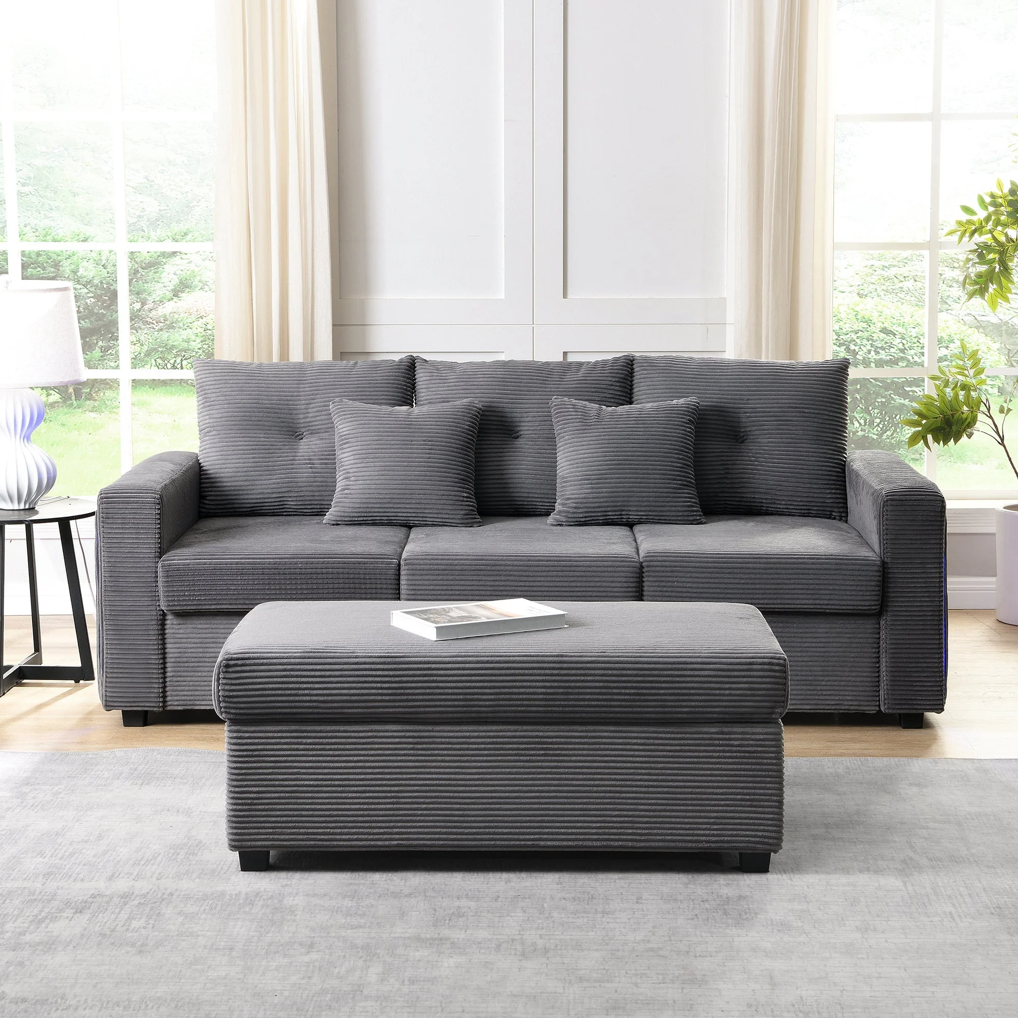 Sofa, 5-Cushion Supreme Set LED 3-Seater with Ottoman, Modular L-Shaped - Image 2