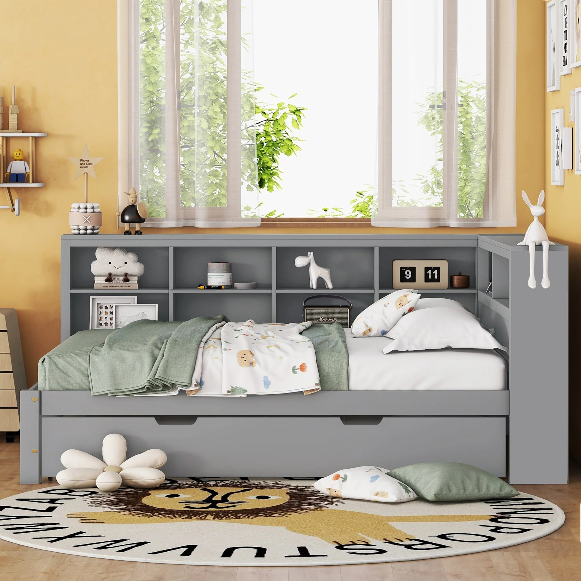 Sofa Bed 140x200 Pull-Out 90x190 with USB & Storage, Solid Wood, Gray - Image 3