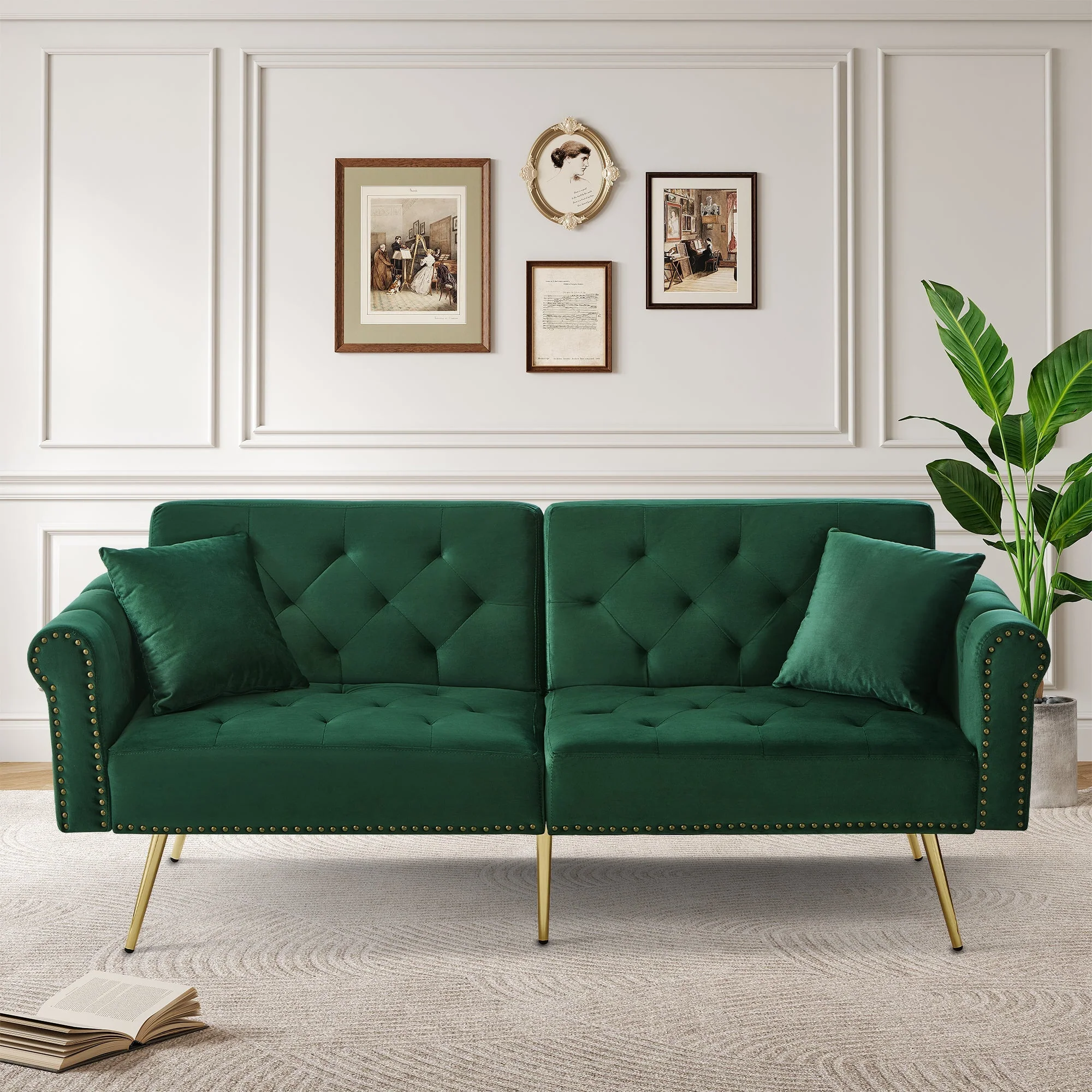 Sofa Bed, 2-Seater Adjustable Backrest Space-Saving, Velvet