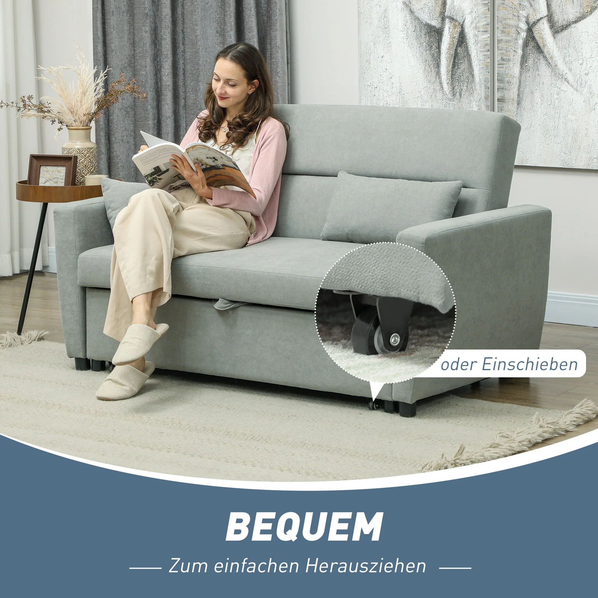 Sofa Bed 2-Seater Sleeping Function Adjustable Backrest Storage Velvet Look Light Grey - Image 4