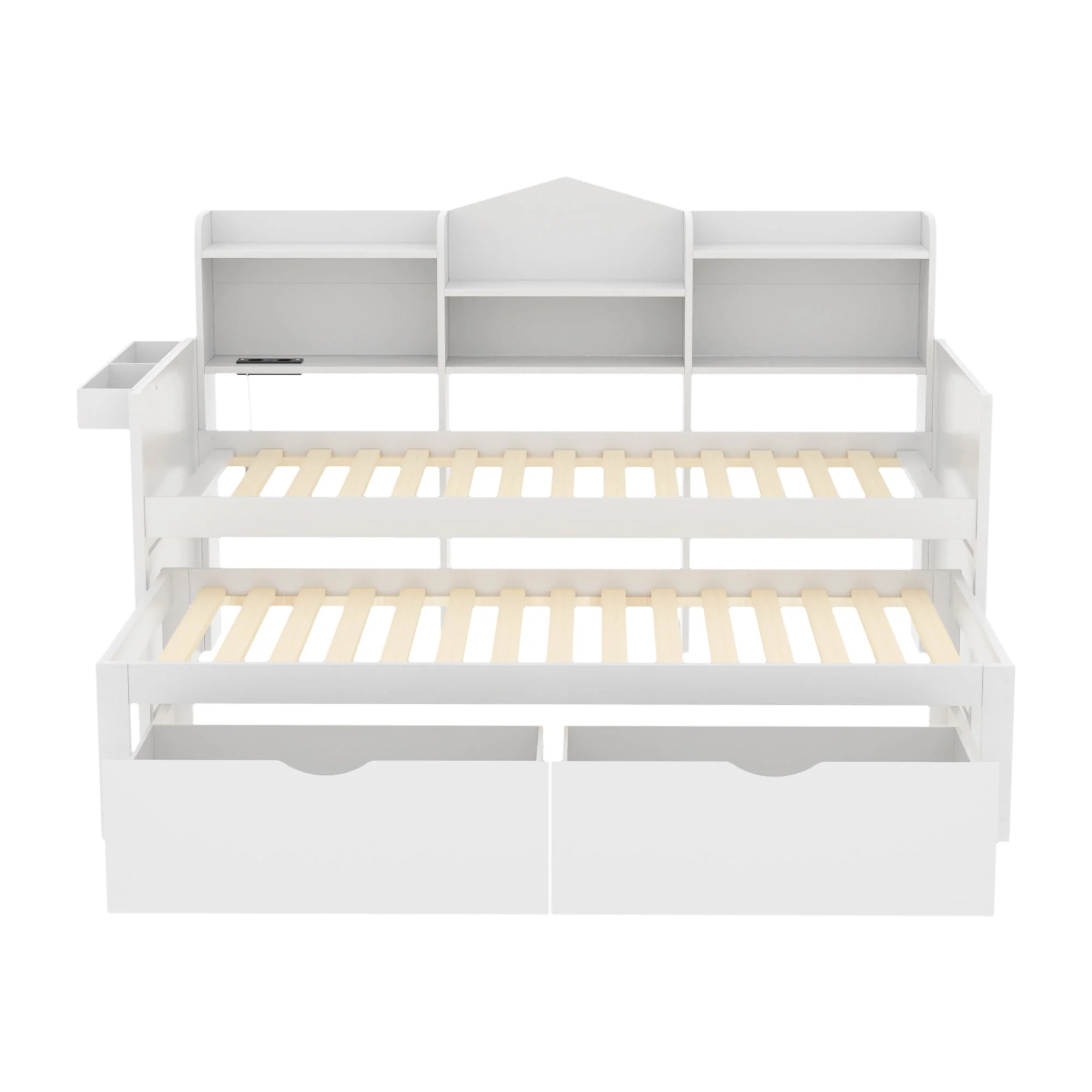 Sofa Bed 90*200, Pull-Out 90*190, 2 Drawers, Storage, USB Socket, Wooden, White - Image 5