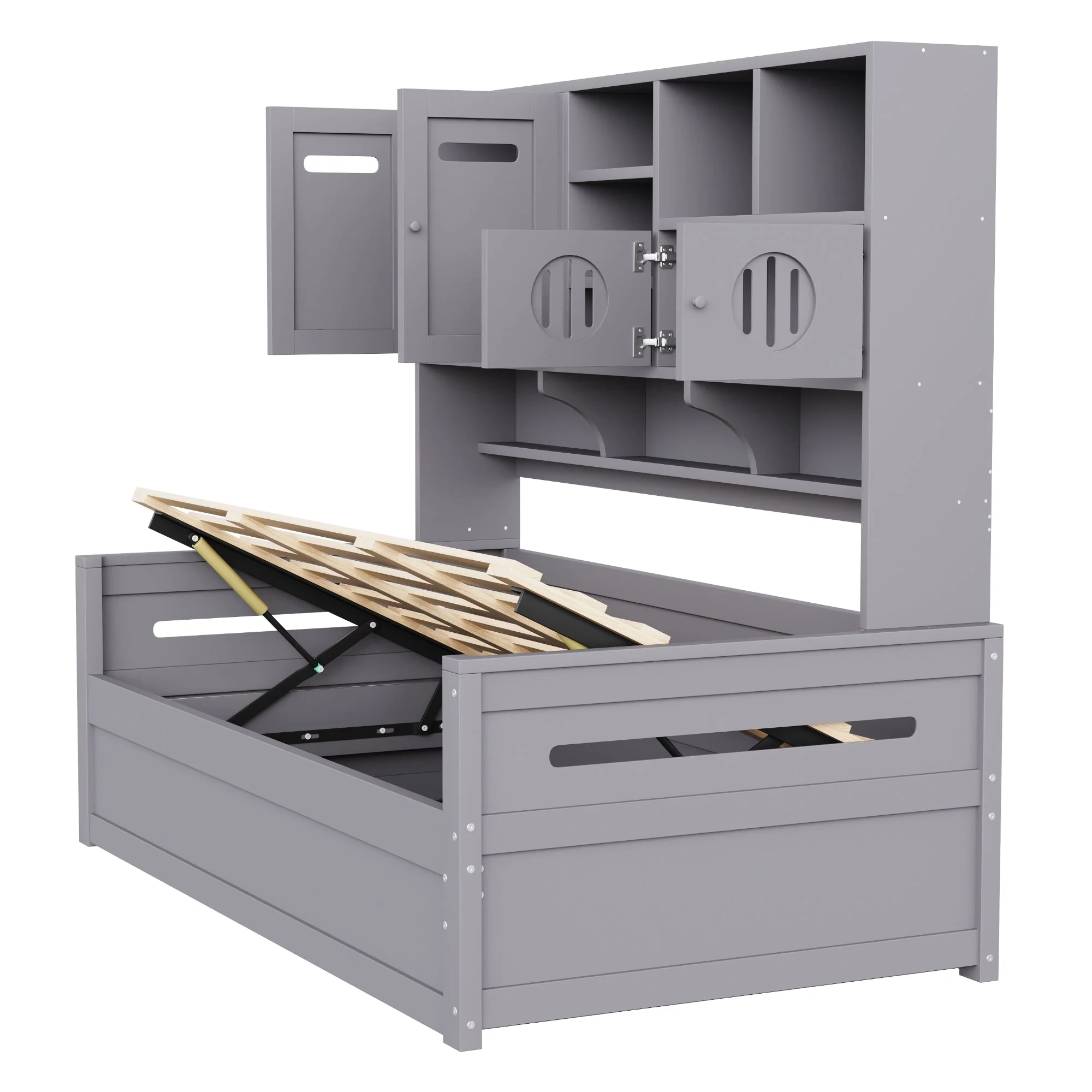 Sofa Bed, 90 x 200 cm Multifunctional Hydraulic Single Bed Frame, Grey Wood - Image 10