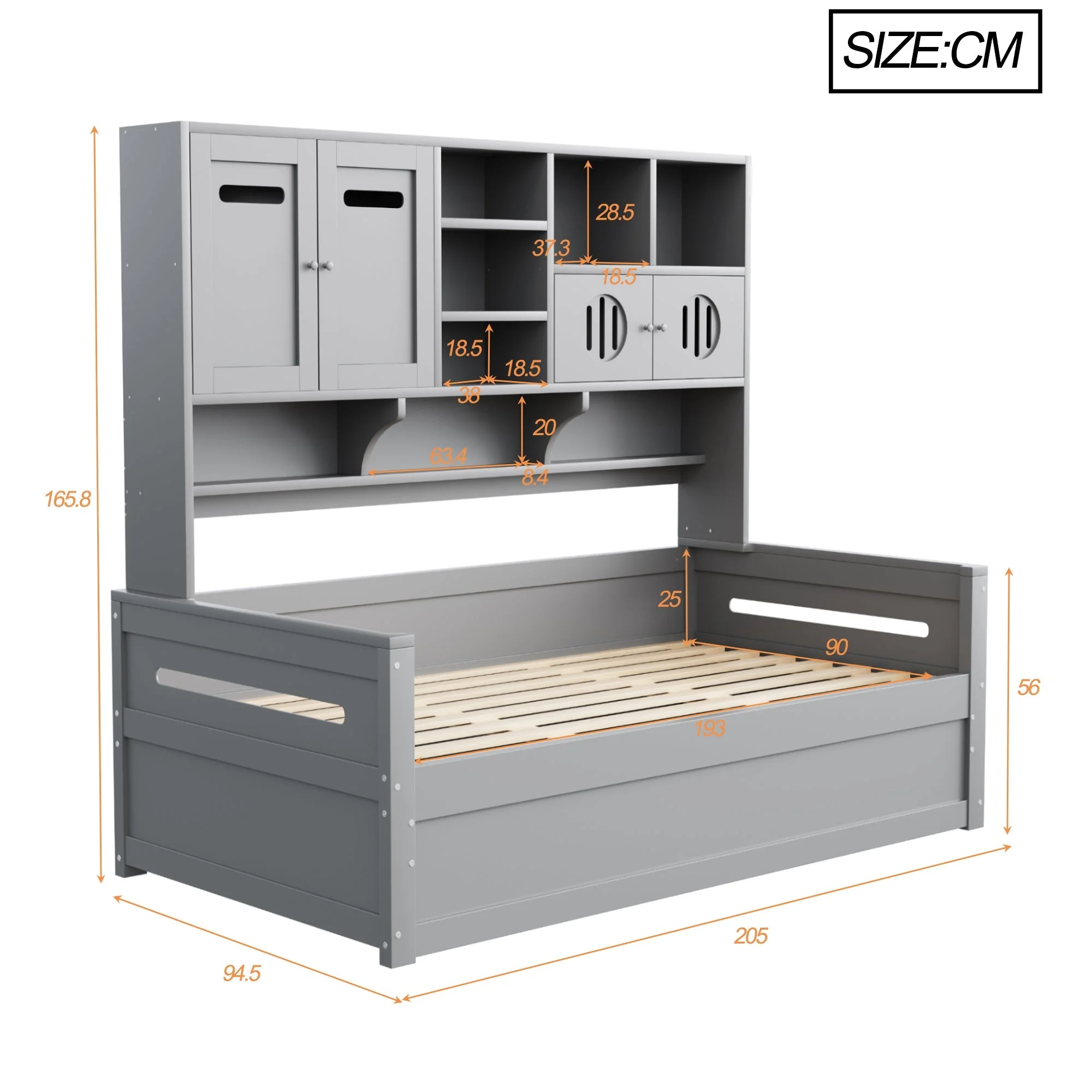 Sofa Bed, 90 x 200 cm Multifunctional Hydraulic Single Bed Frame, Grey Wood - Image 6