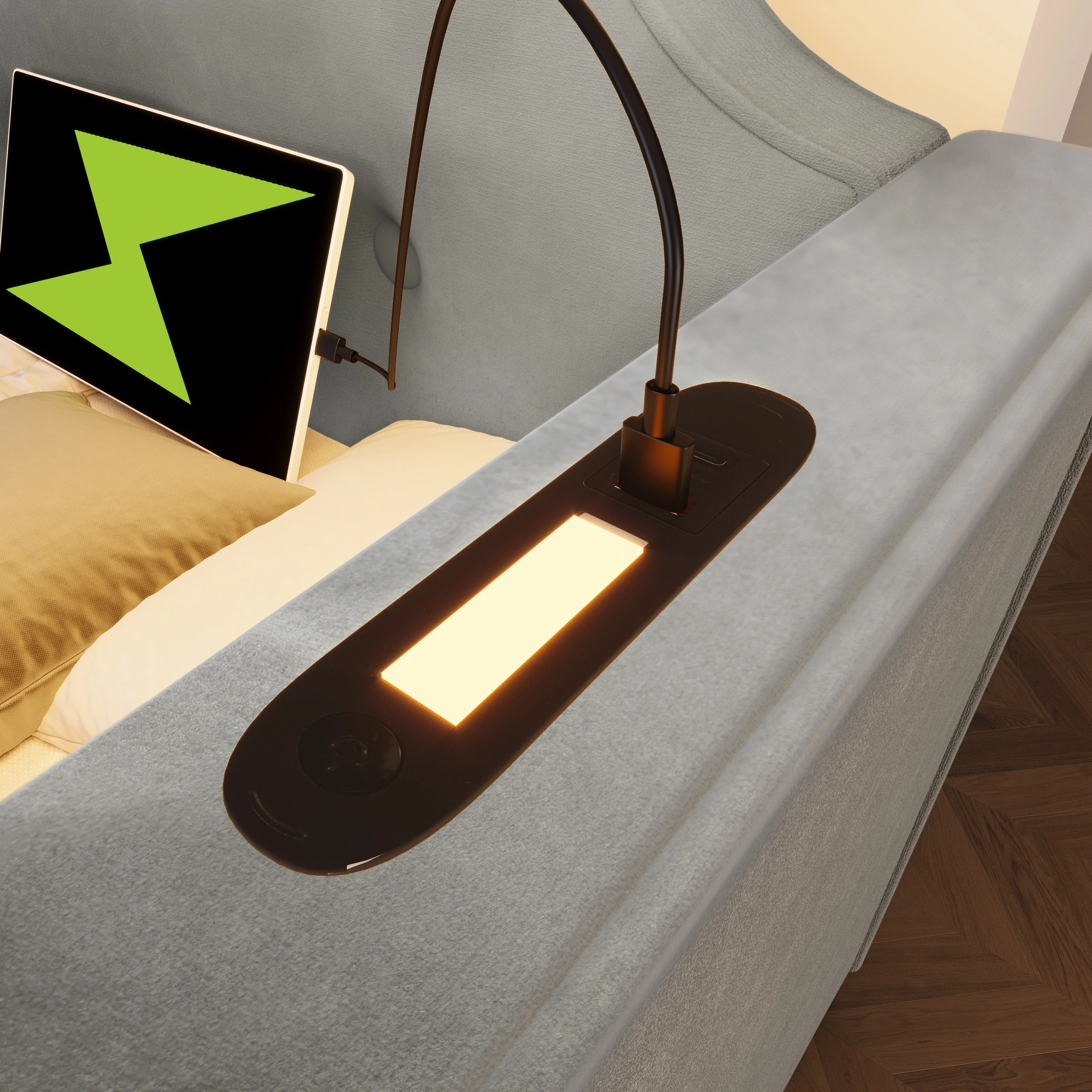 Sofa Bed 90x200 cm, USB-C Reading Light, 2 Storage Drawers, Velvet Gray - Image 7