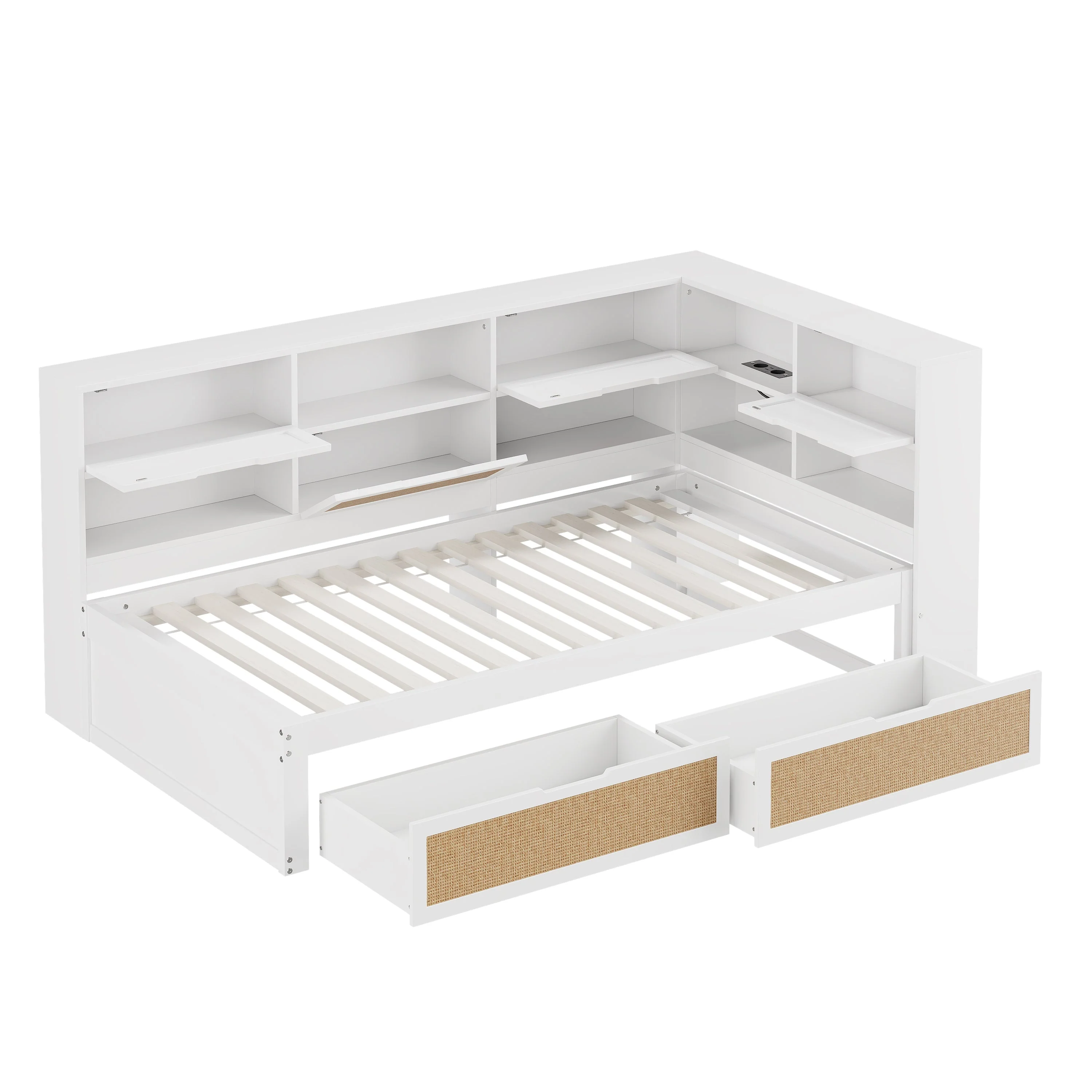 Sofa Bed, 90x200cm Multifunctional Single Bed with Drawer & Charging Port, White Solid Wood - Image 9