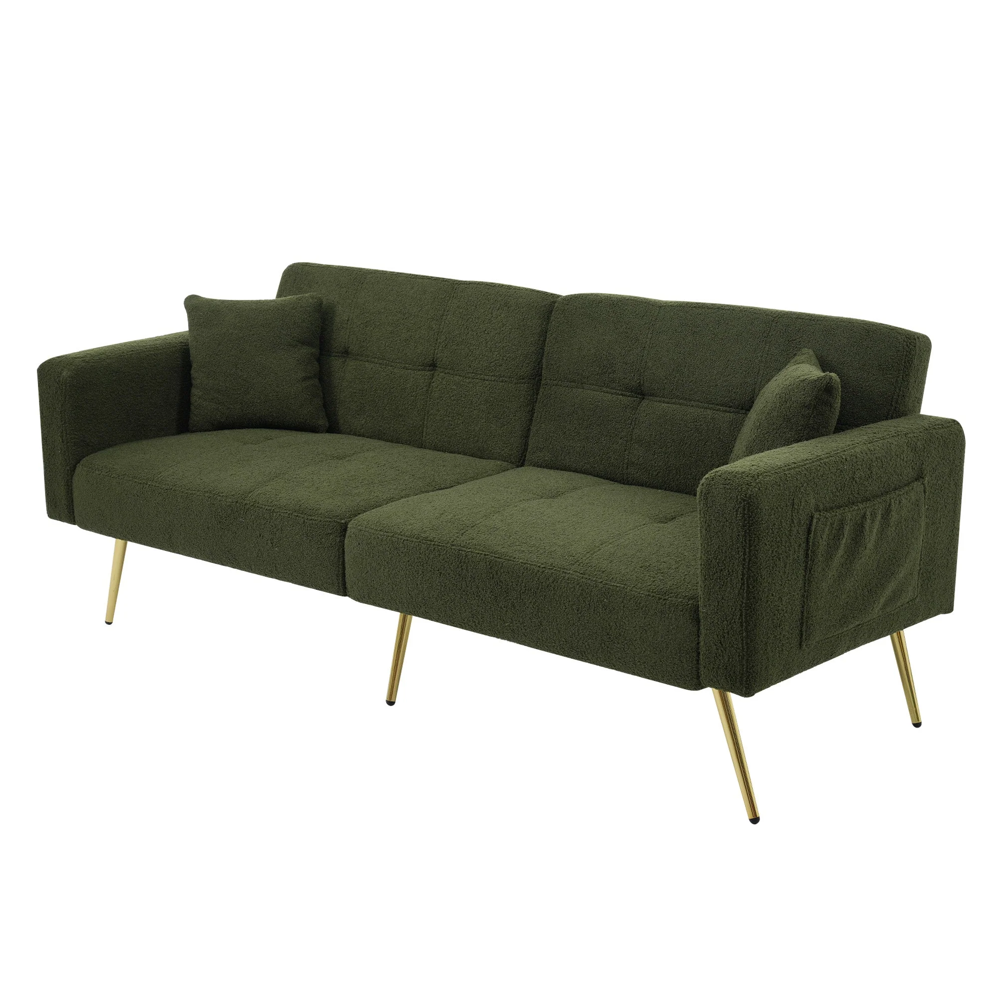 Sofa Bed Adjustable Angle, Gold Legs, Storage Pockets and Cushions - Image 3