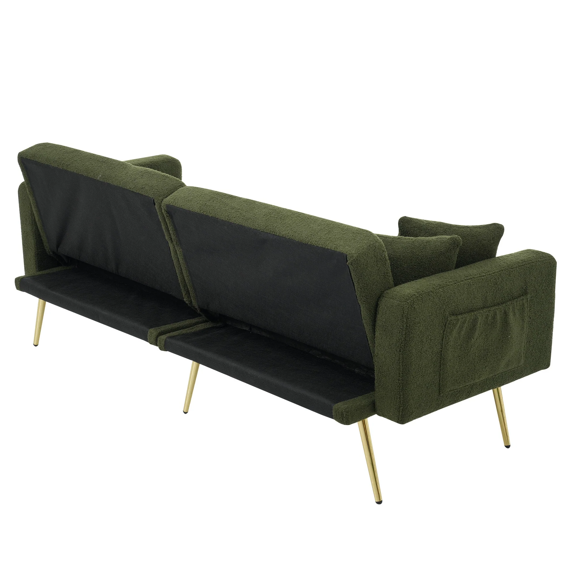 Sofa Bed Adjustable Angle, Gold Legs, Storage Pockets and Cushions - Image 6
