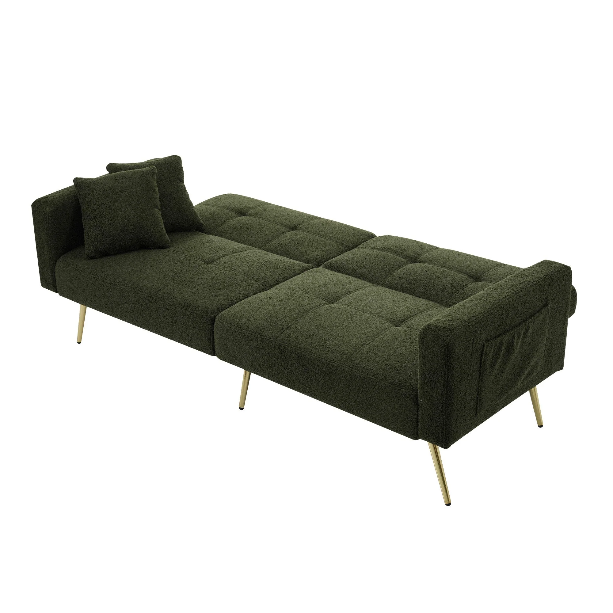 Sofa Bed Adjustable Angle, Gold Legs, Storage Pockets and Cushions - Image 8
