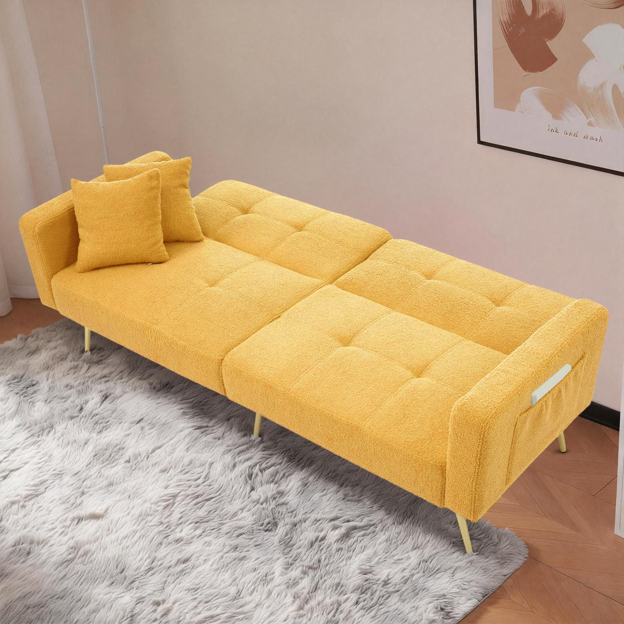 Sofa Bed Adjustable Angle Storage Side Pockets Gold Legs - Image 3