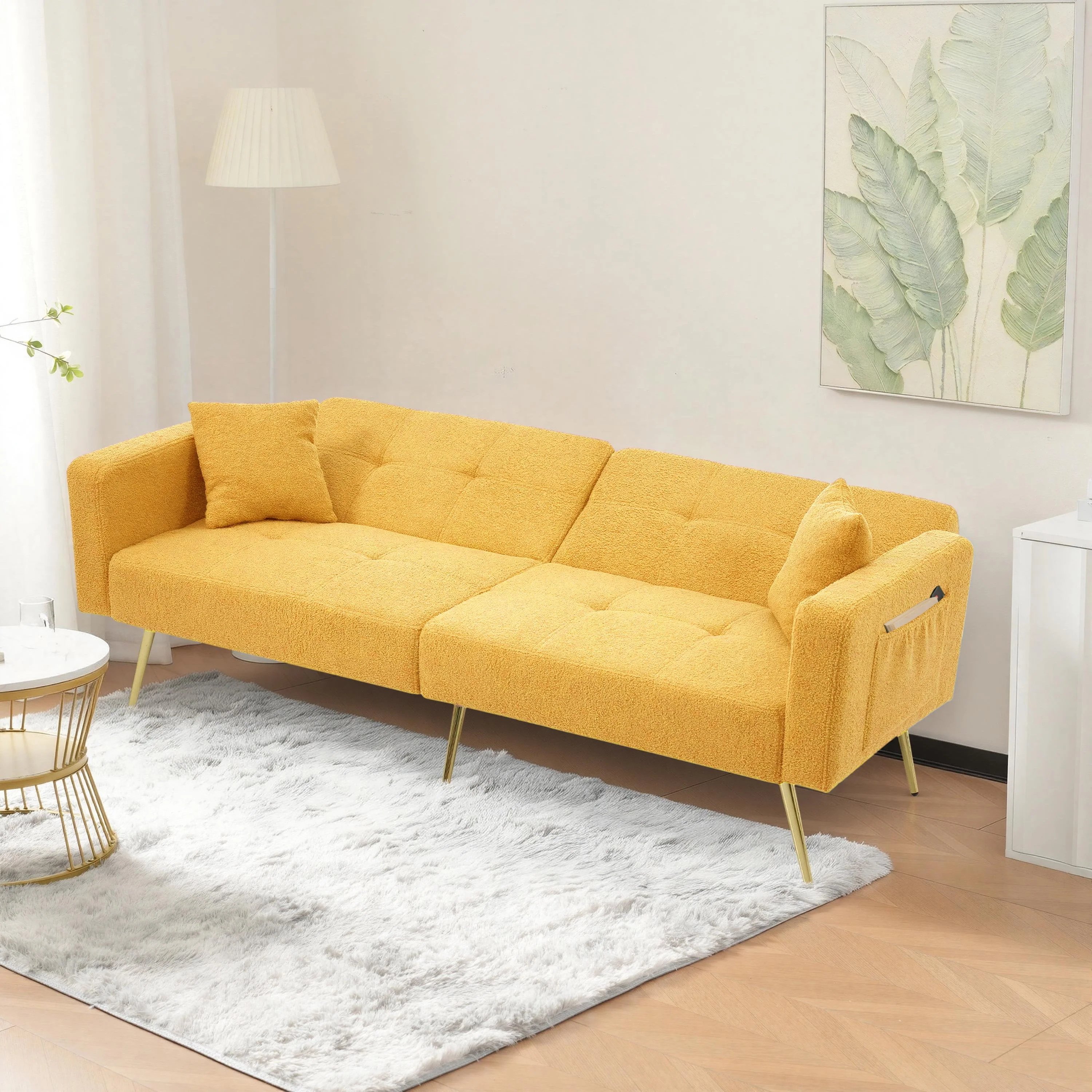 Sofa Bed Adjustable Angle Storage Side Pockets Gold Legs - Image 4