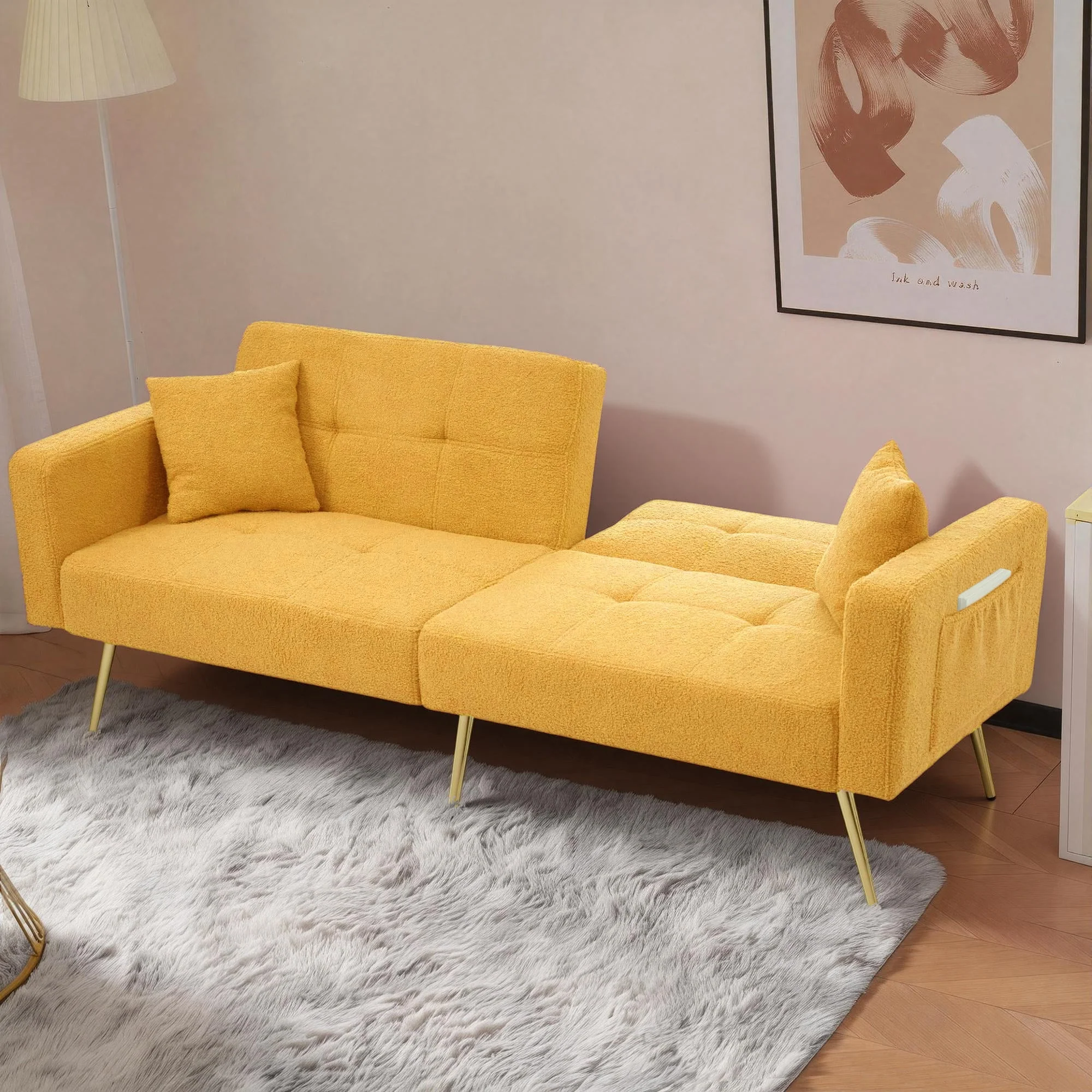 Sofa Bed Adjustable Angle Storage Side Pockets Gold Legs - Image 5