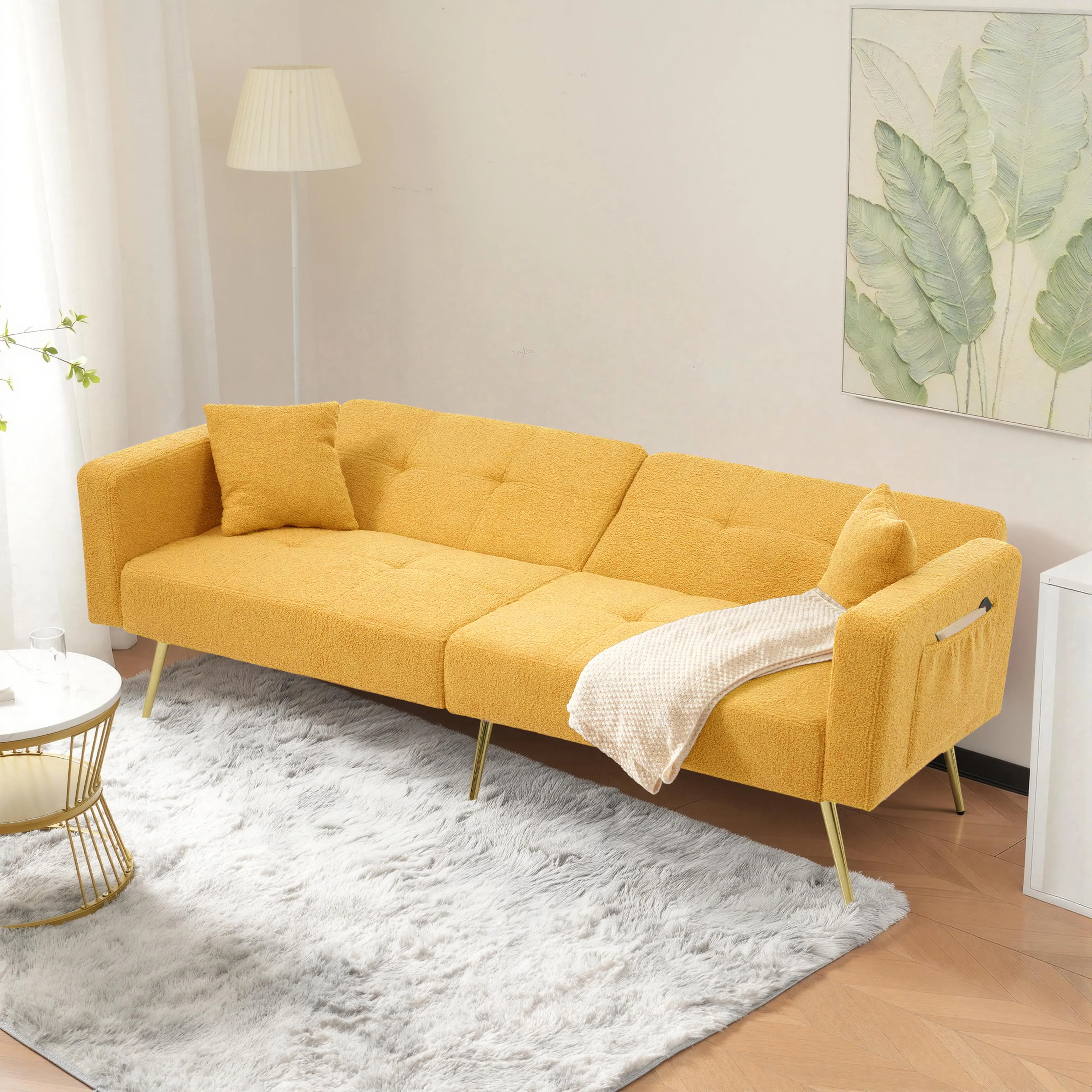 Sofa Bed Adjustable Angle Storage Side Pockets Gold Legs - Image 6
