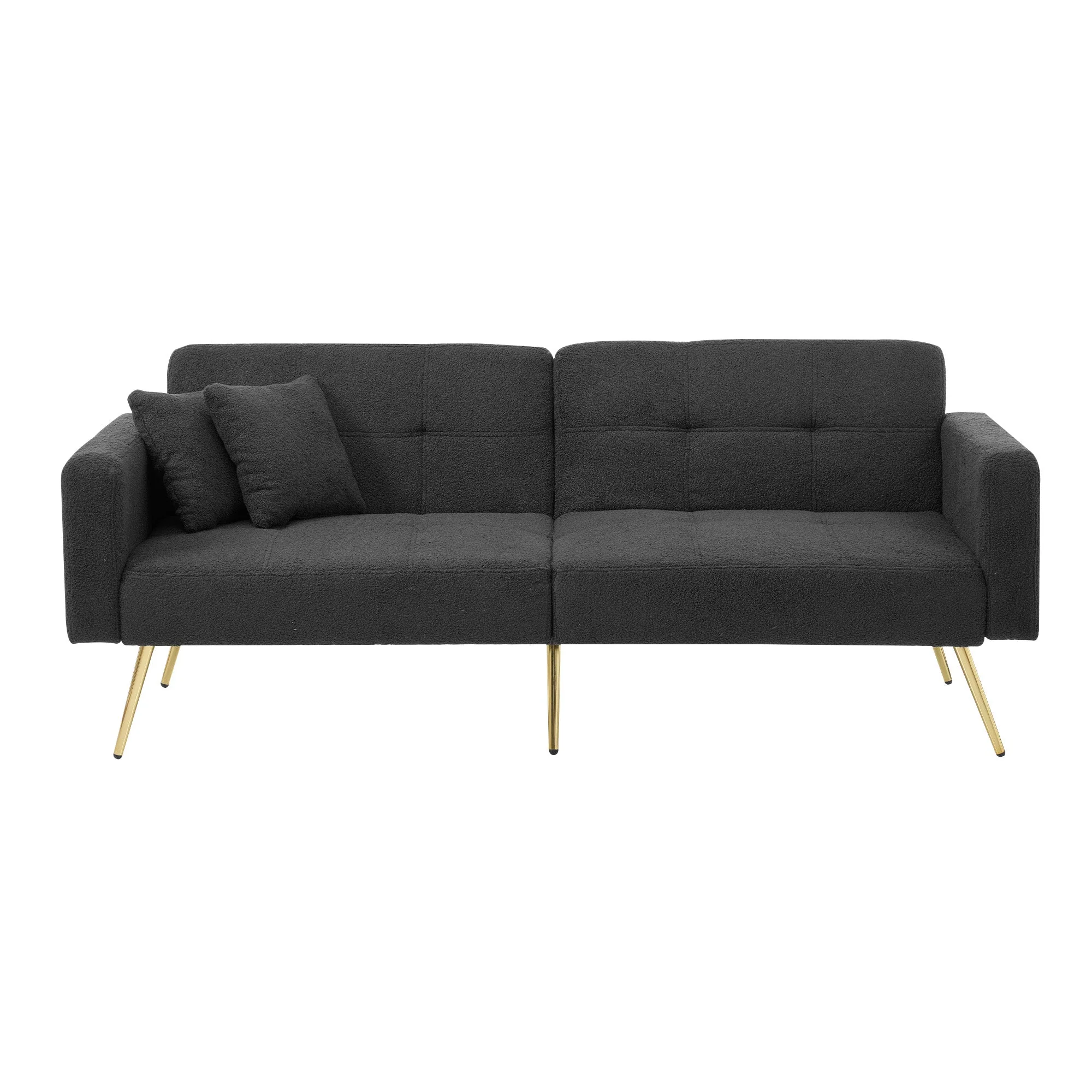 Sofa Bed, Adjustable Angle with Cushions & Storage Pockets, Golden Legs - Image 2