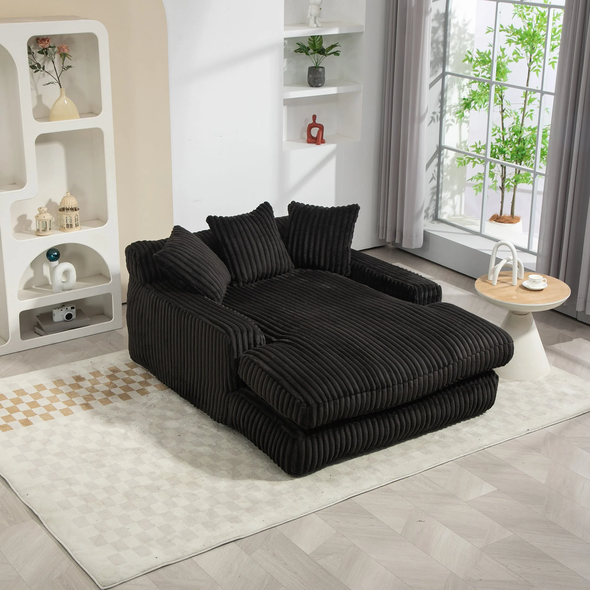 Sofa Bed, Cloud Couch with 3 Soft Pillows, Single Seat, Corduroy Black - Image 10